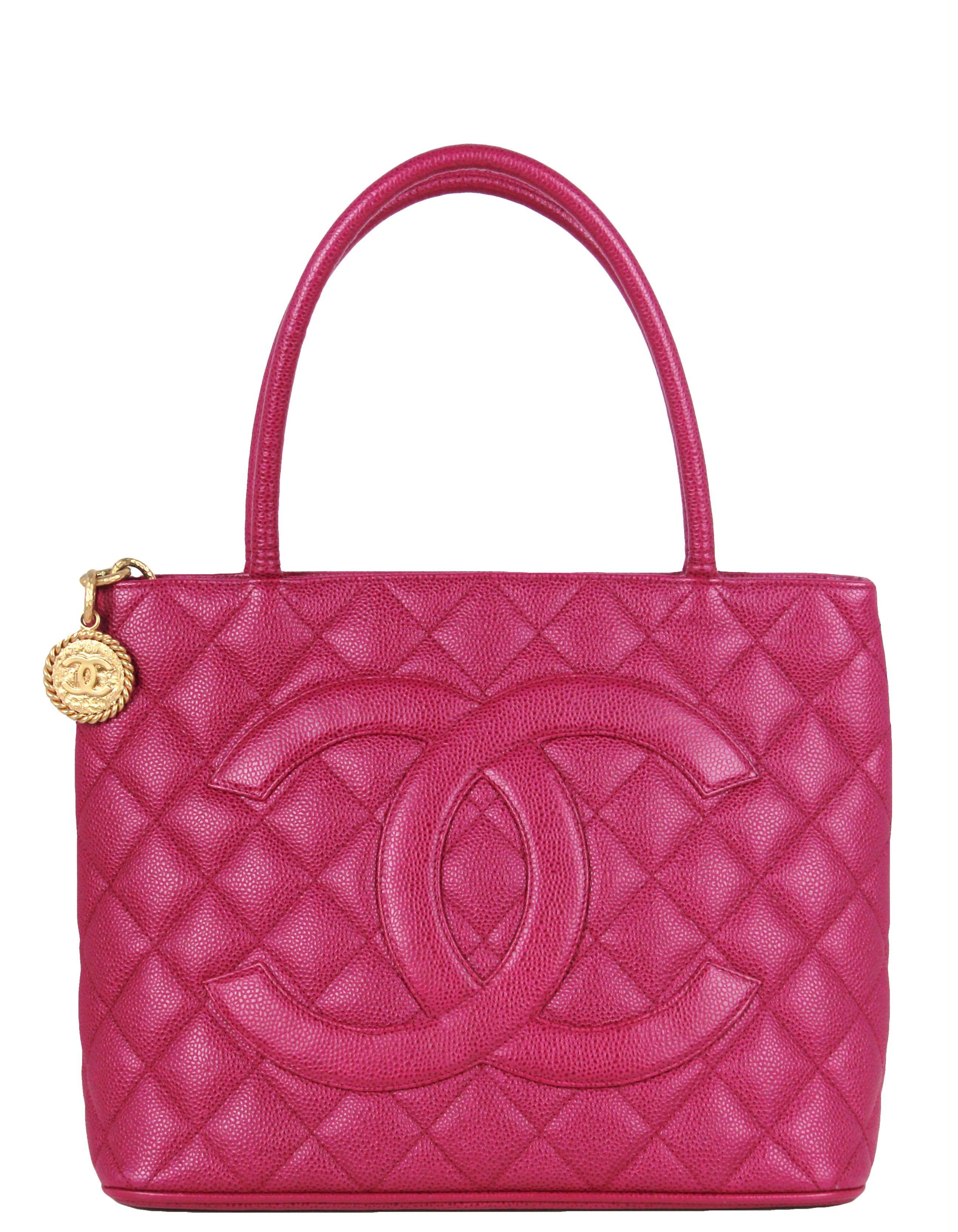 Chanel Dark Pink Caviar Leather CC Medallion Tote Bag