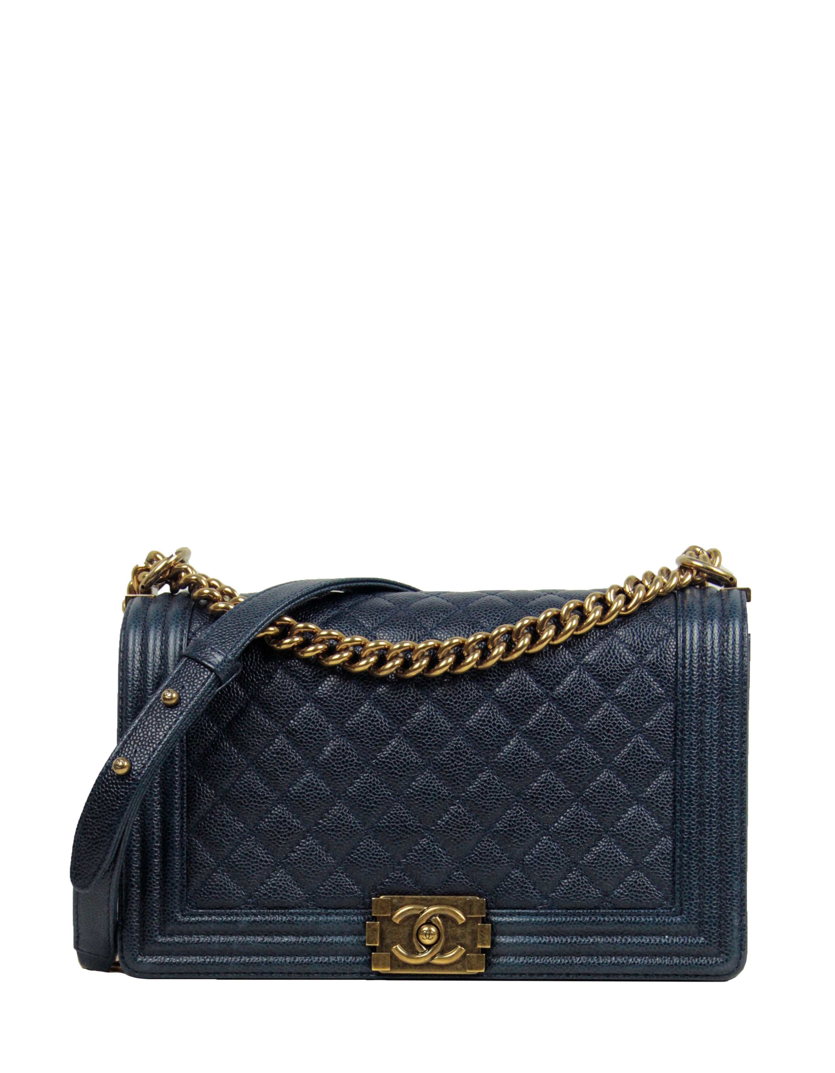 Chanel Navy Caviar Leather New Medium Boy Flap Bag