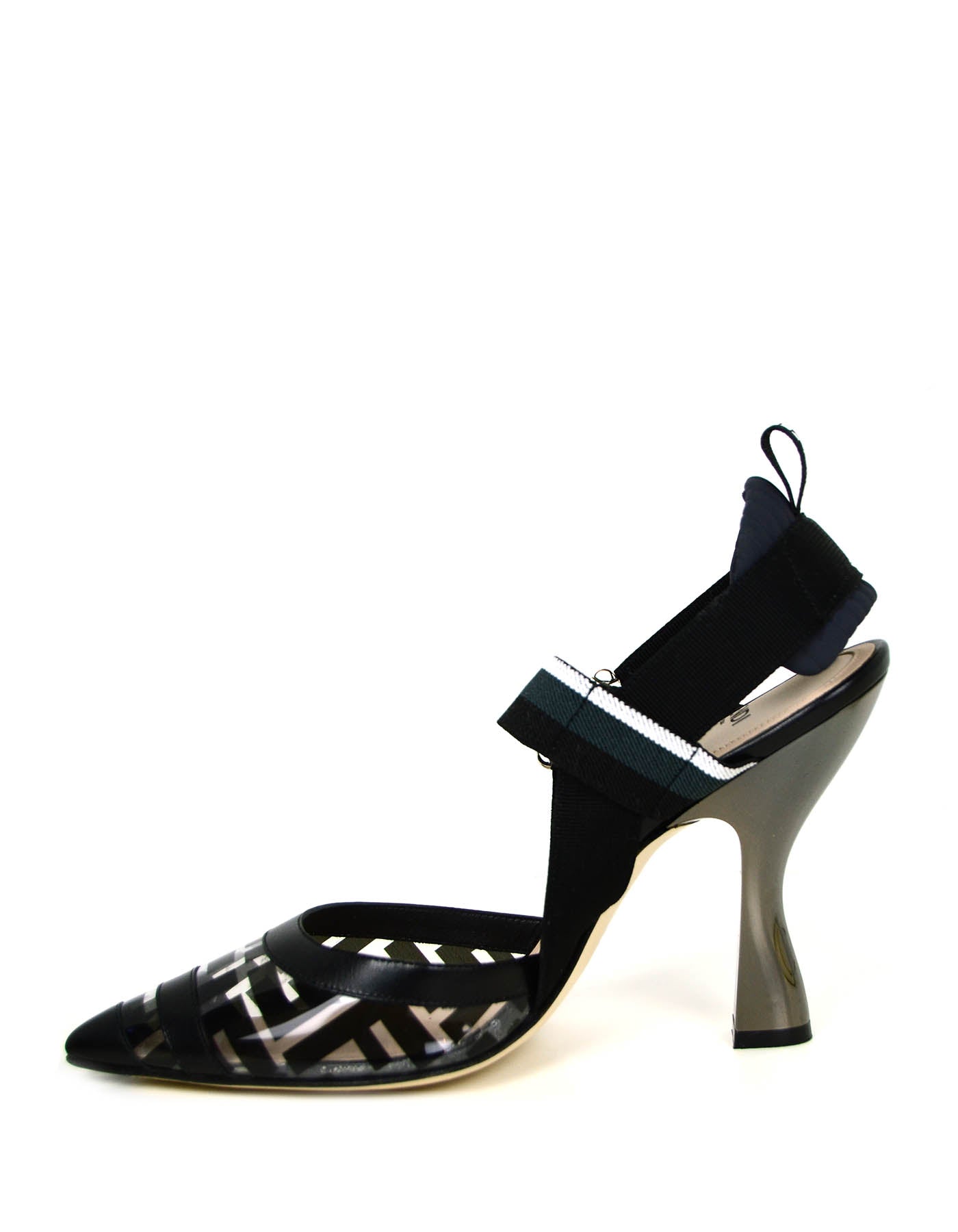Fendi Black PVC Monogram Colibri Slingback Heels sz 38