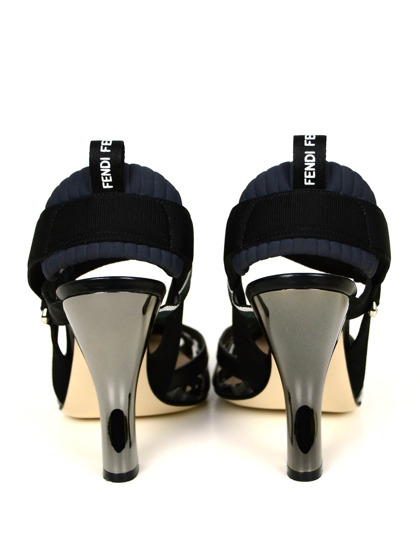 Fendi Black PVC Monogram Colibri Slingback Heels sz 38