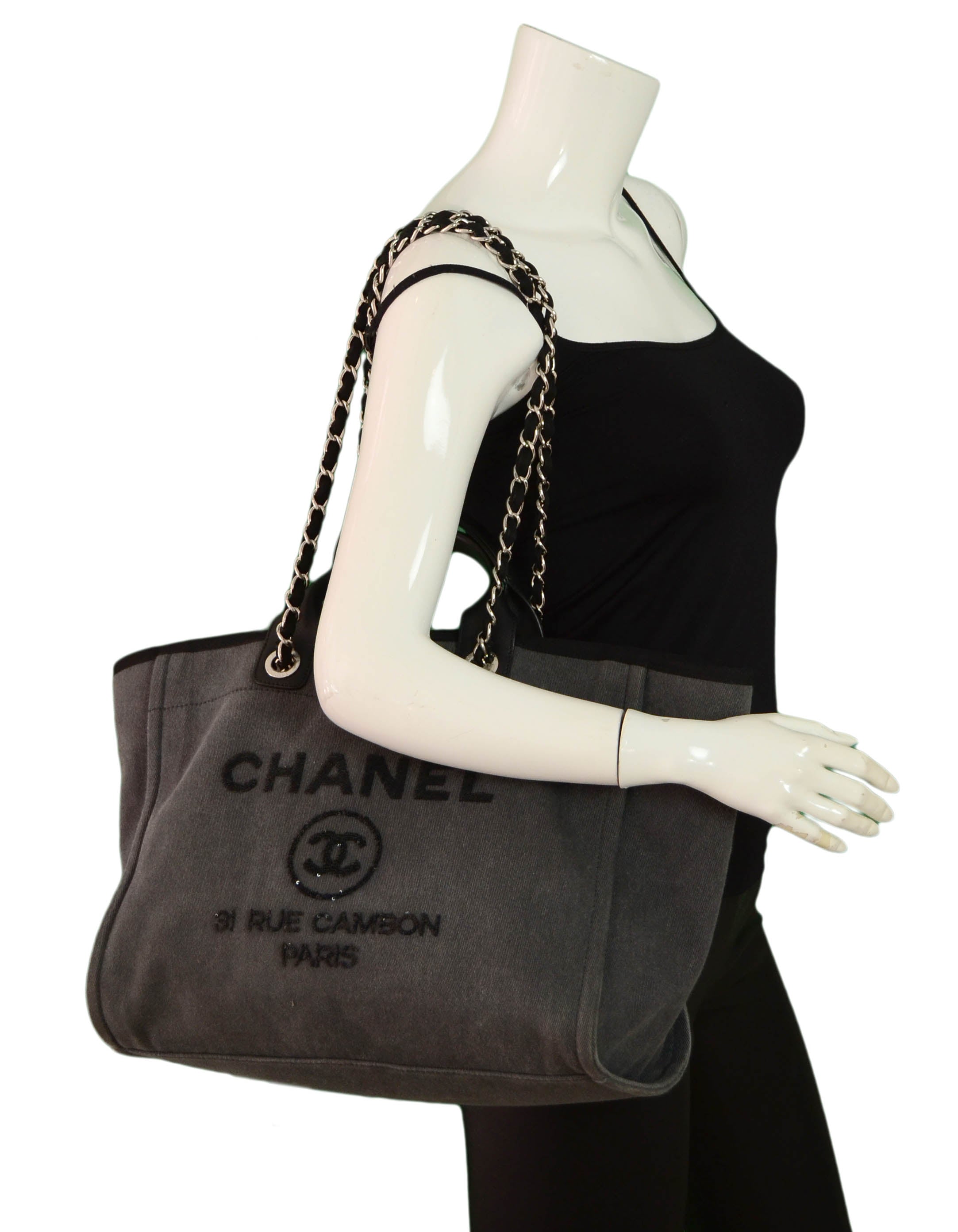 Chanel Black Denim Large Sequins Deauville Tote Bag