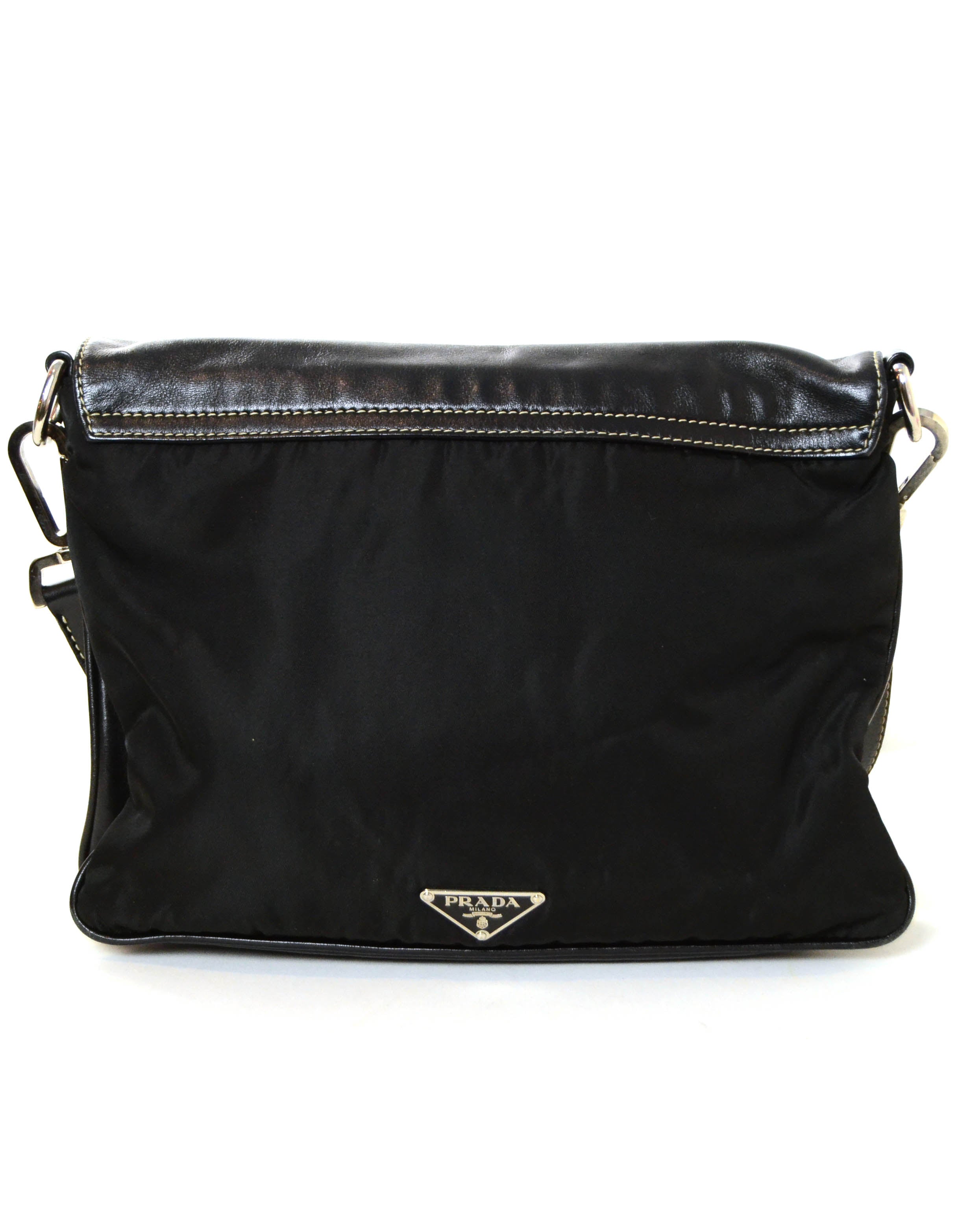 Prada Black Nylon/Leather Pushlock Messenger Bag