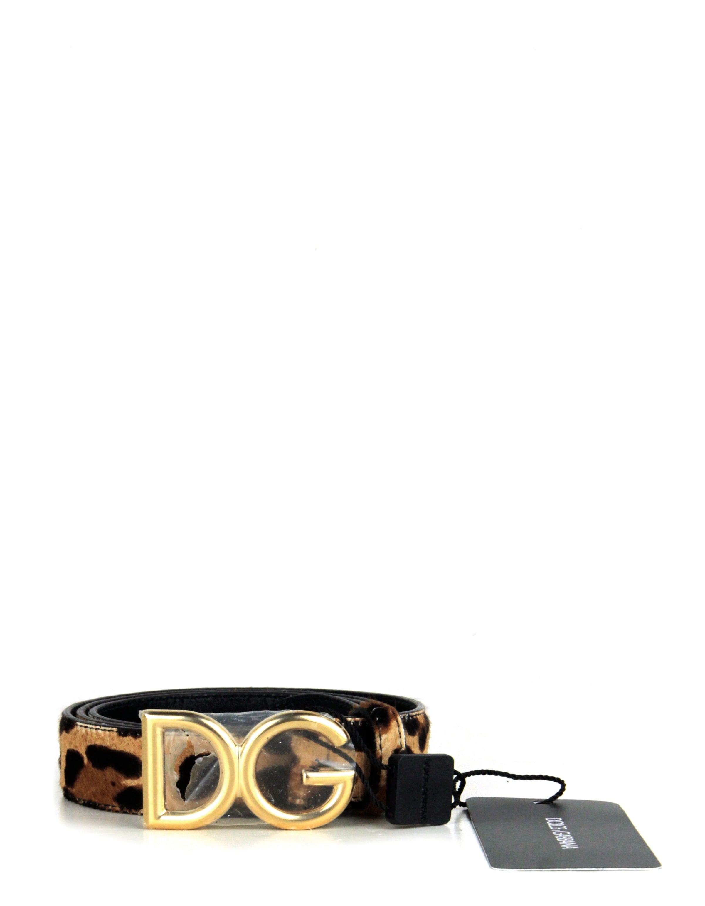 Dolce & Gabbana NWT Leopard Print Pony Hair Logo Buckle Belt sz 85/34
