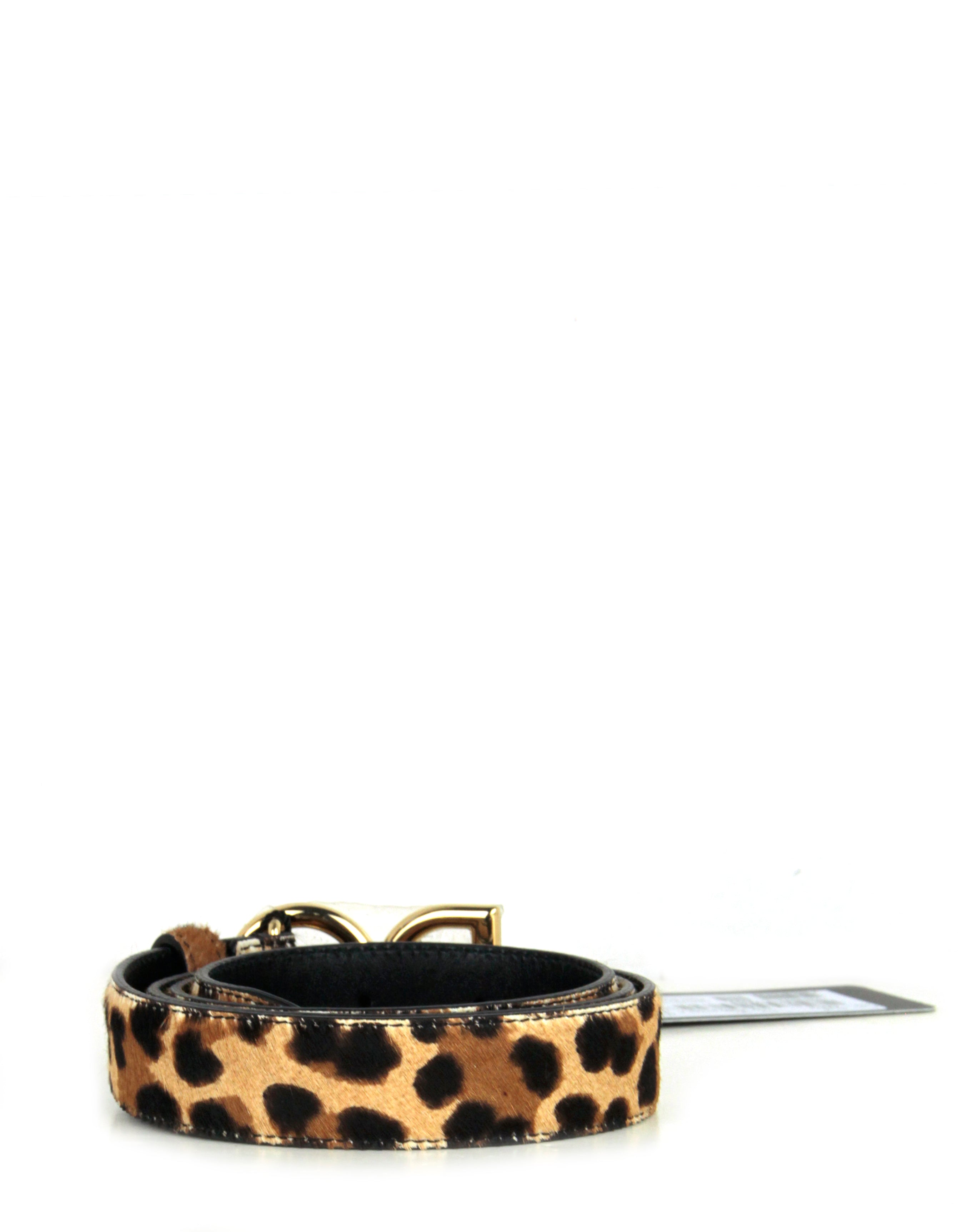 Dolce & Gabbana NWT Leopard Print Pony Hair Logo Buckle Belt sz 85/34