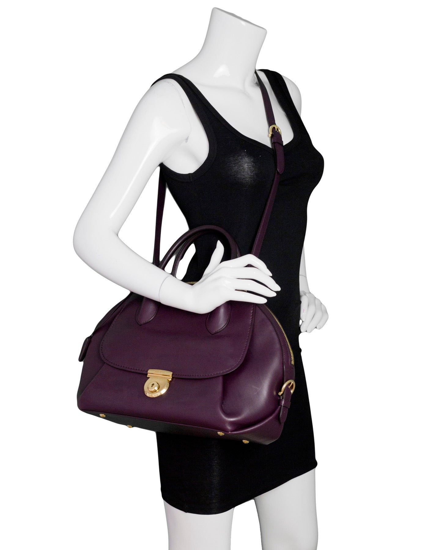 Salvatore Ferragamo Plum Leather Medium Fiamma Bowler Bag