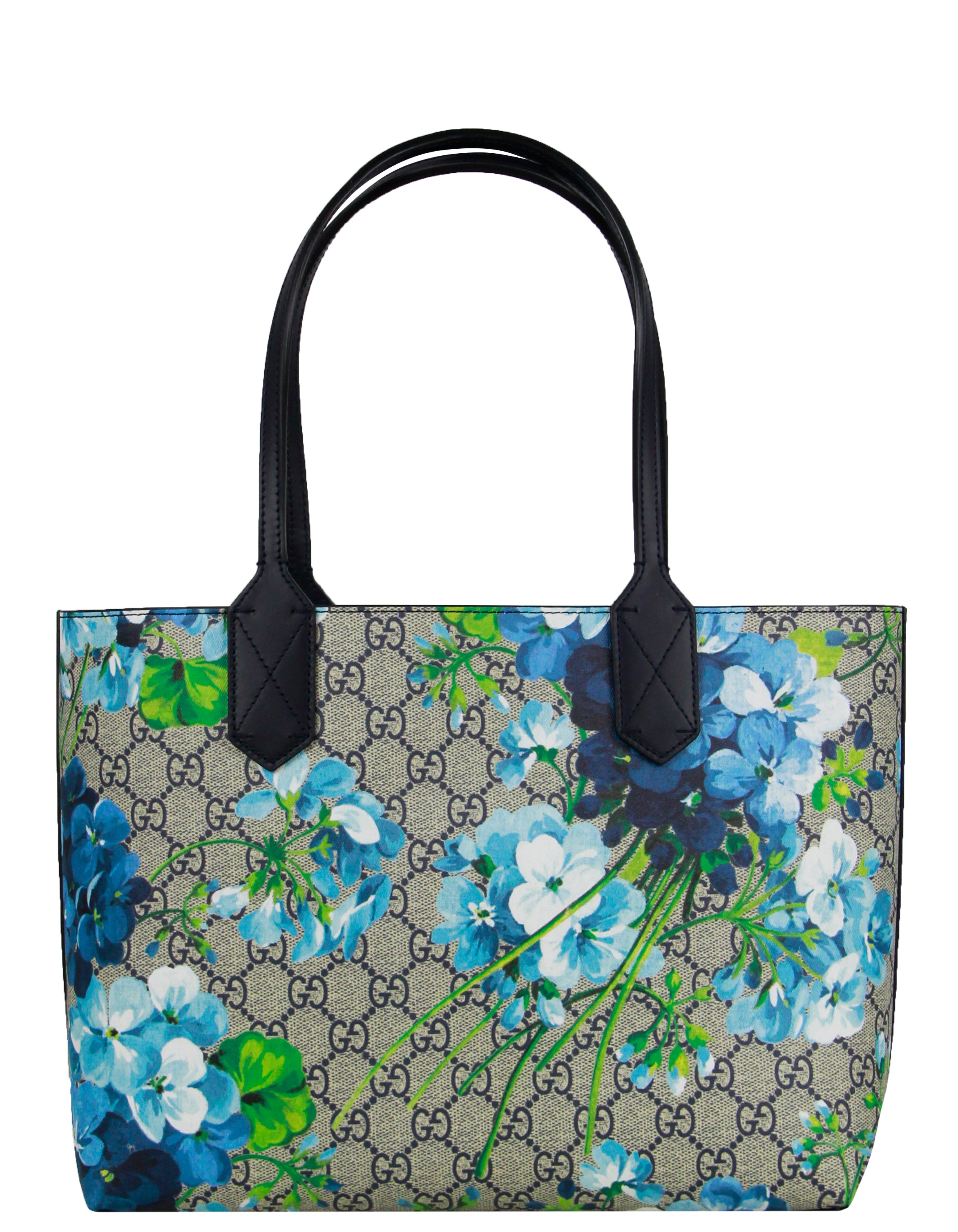 Gucci Blue Monogram Reversible GG Blooms Print Small Tote Bag