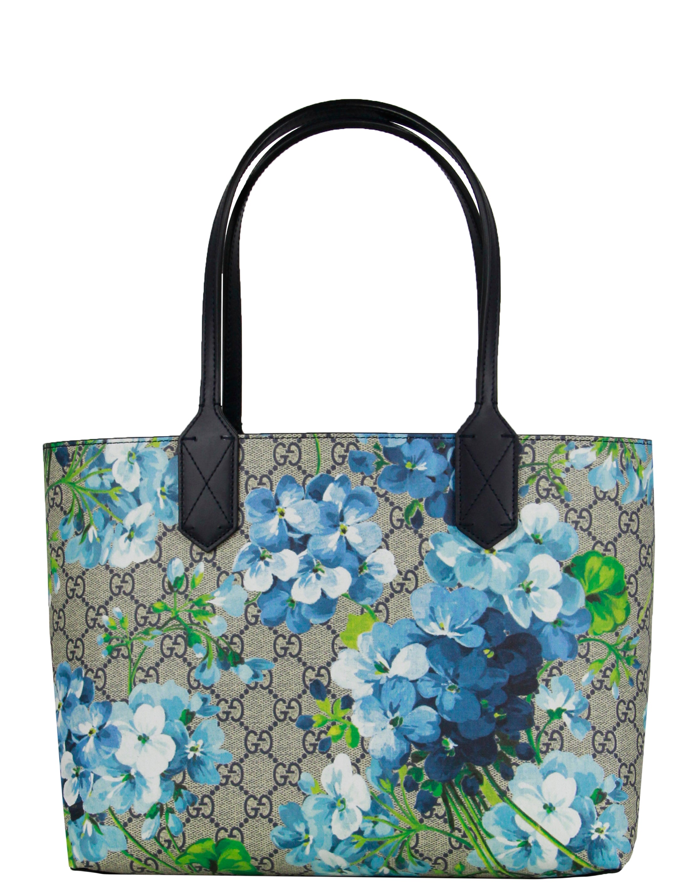 Gucci Blue Monogram Reversible GG Blooms Print Small Tote Bag