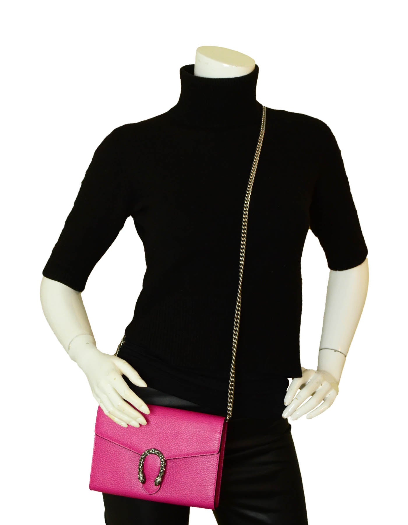 Gucci Pink Calfskin Leather Mini Dionysus Chain Wallet Crossbody Bag
