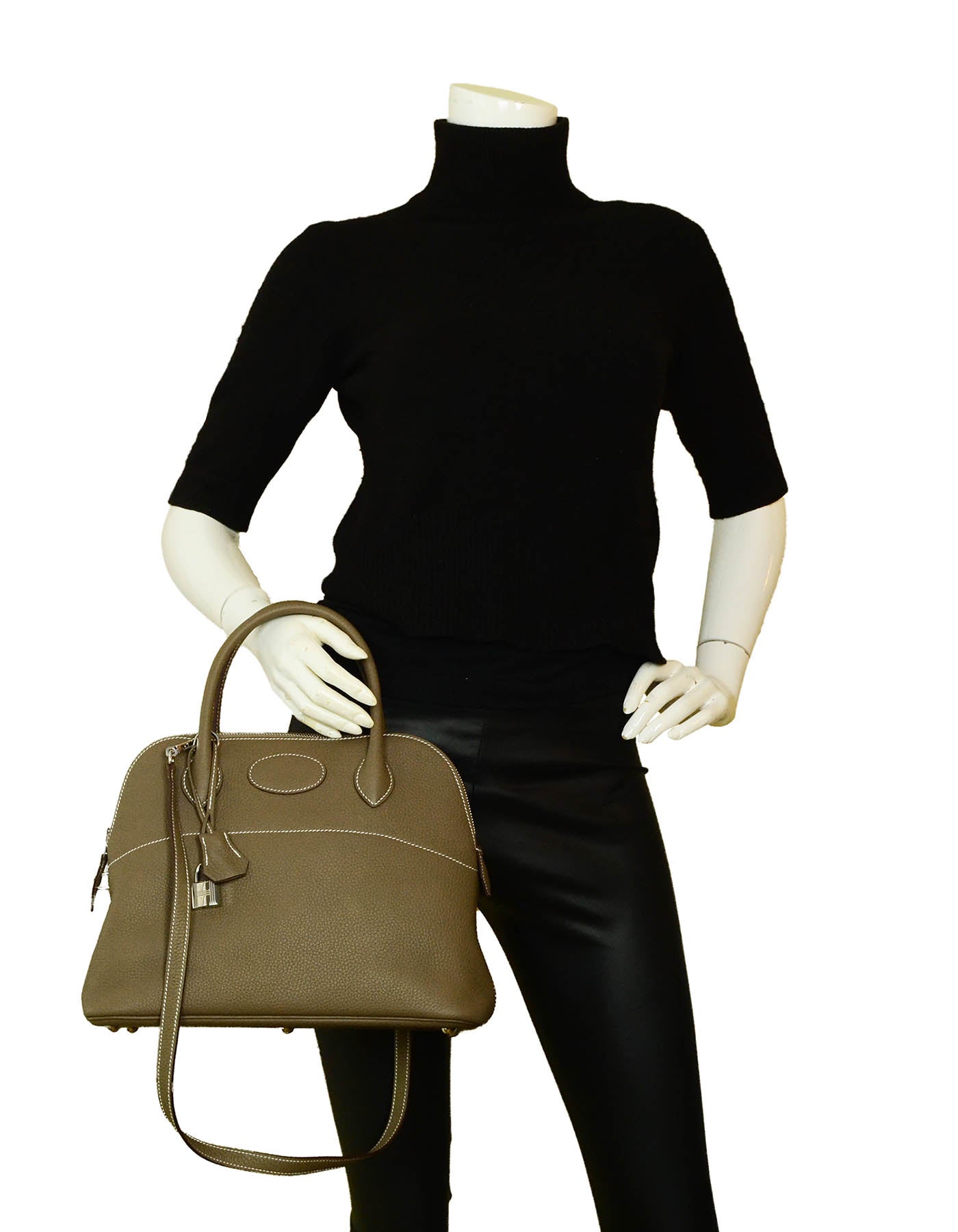 Hermes Etoupe Grey Clemence Leather 31cm Bolide Bag rt. $8,300