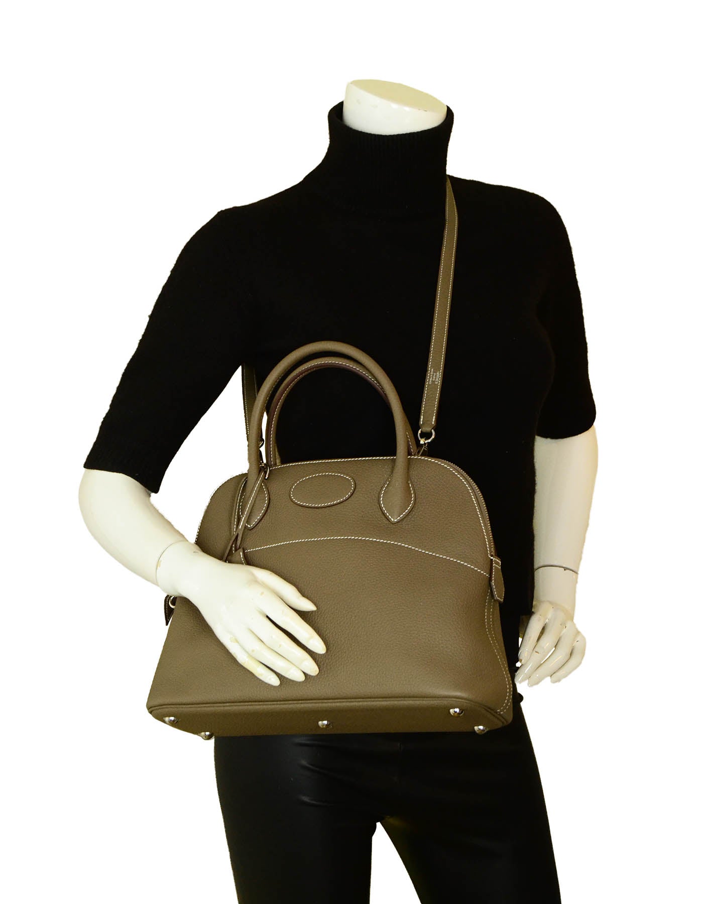 Hermes Etoupe Grey Clemence Leather 31cm Bolide Bag rt. $8,300