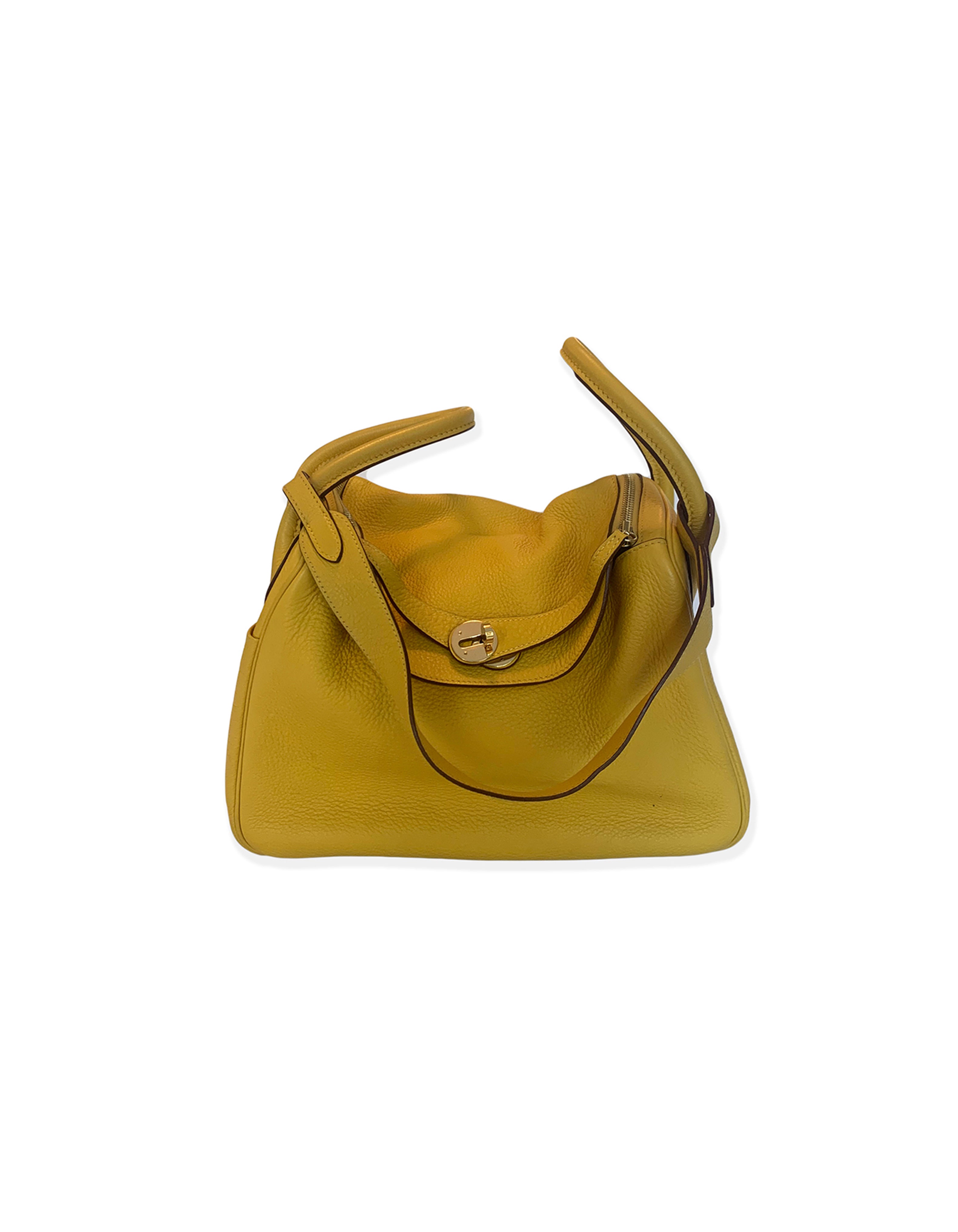 Hermes Yellow Clemence Leather Lindy 30 Bag