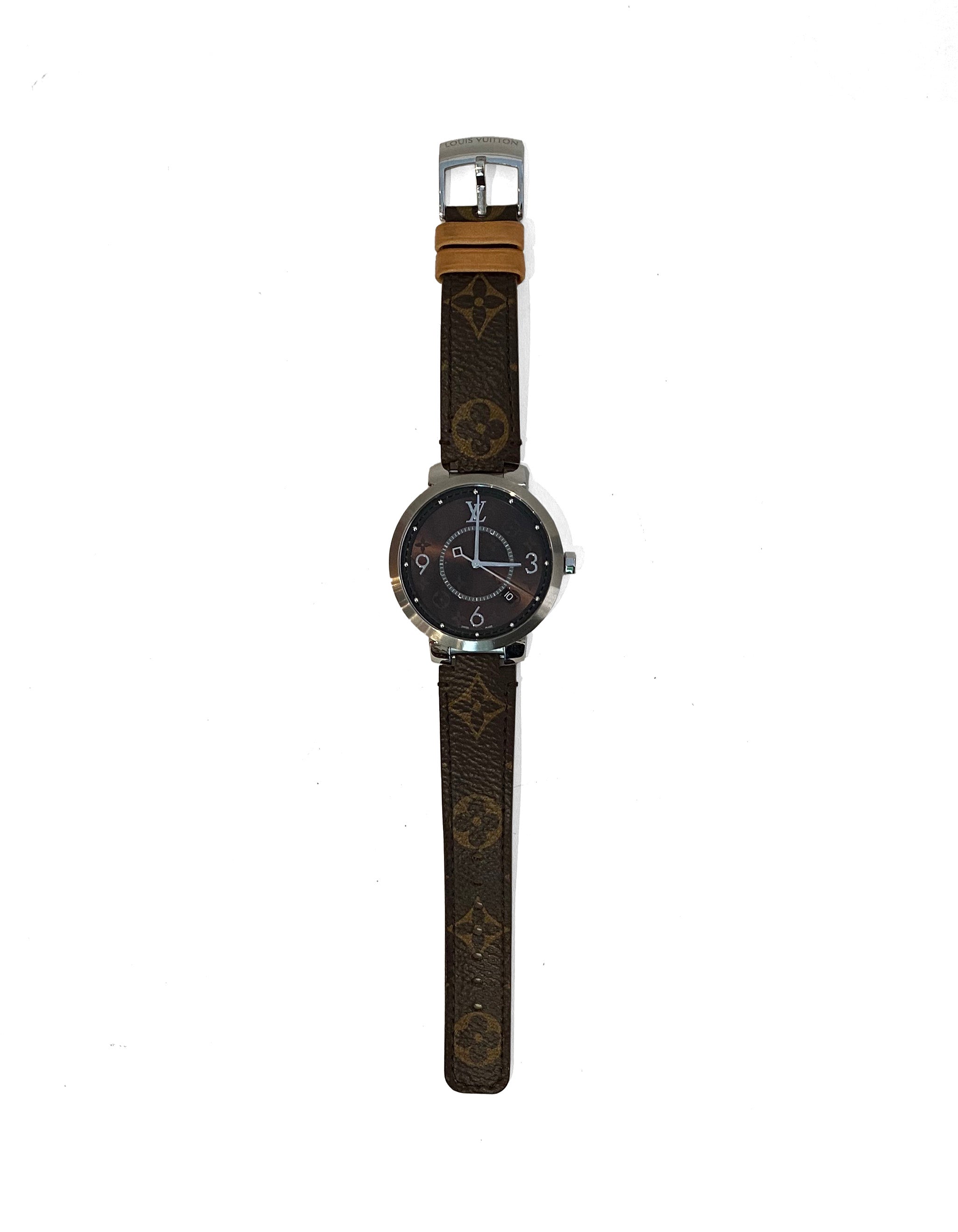 Louis Vuitton Tambour Slim Monogram Macassar 39 Watch