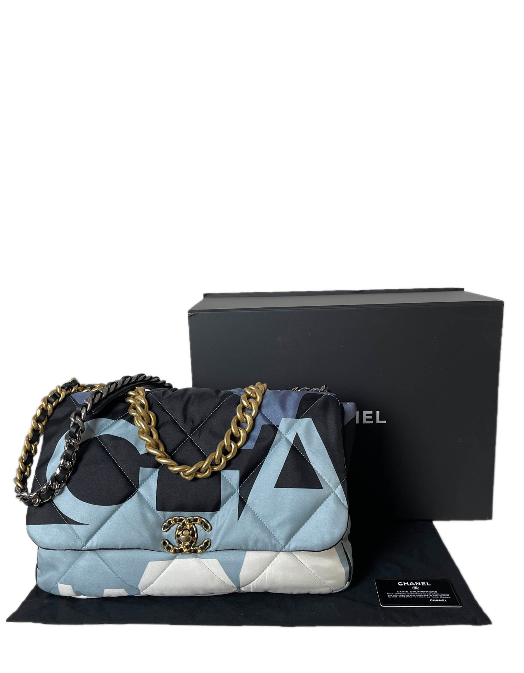 Chanel Blue/White/Black Maxi Scarf Chanel 19 Flap Bag