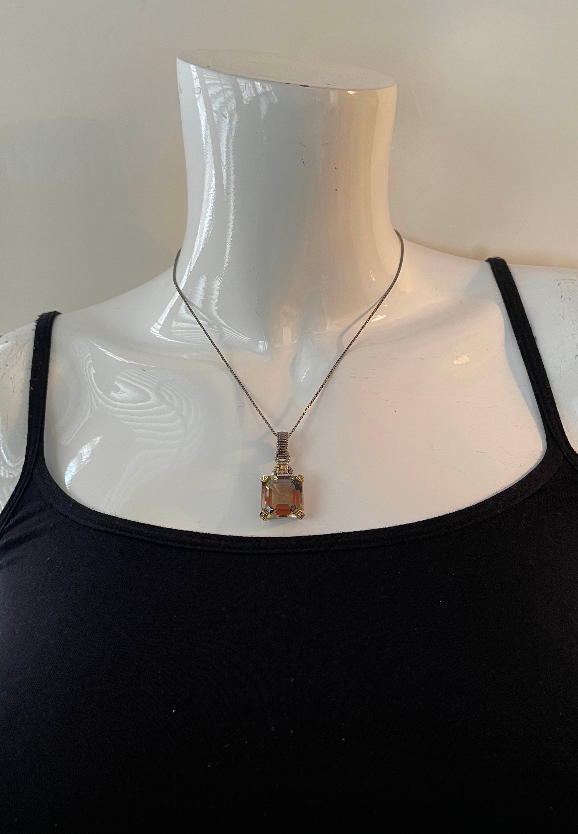 Judith Ripka Sterling/Gold Emerald Cut Smoky Quartz Pendant