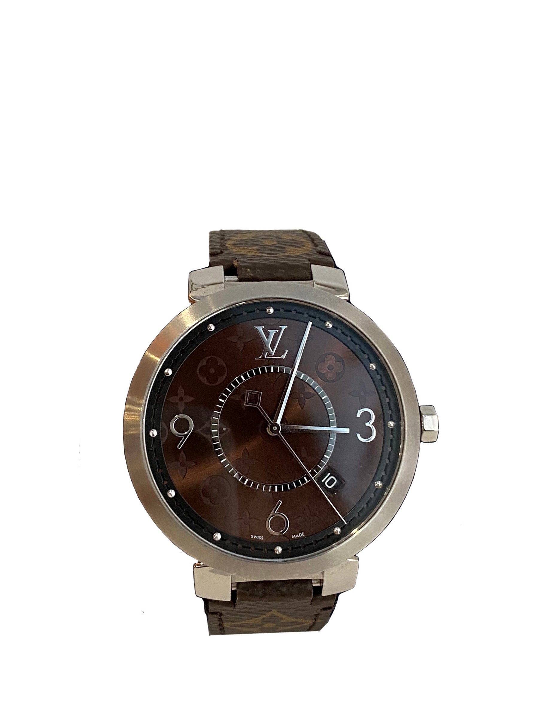 Louis Vuitton Tambour Slim Monogram Macassar 39 Watch