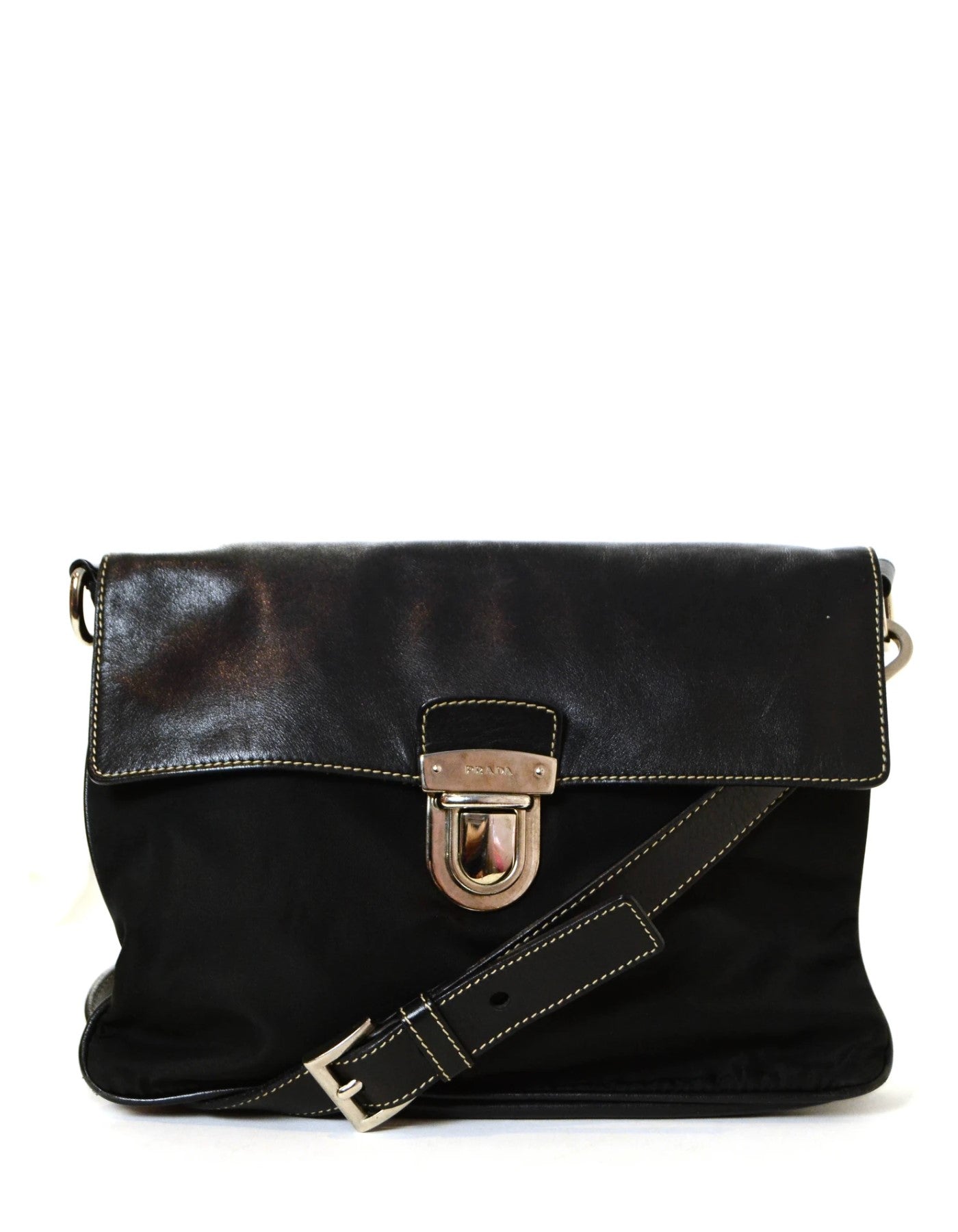 Prada Black Nylon/Leather Pushlock Messenger Bag