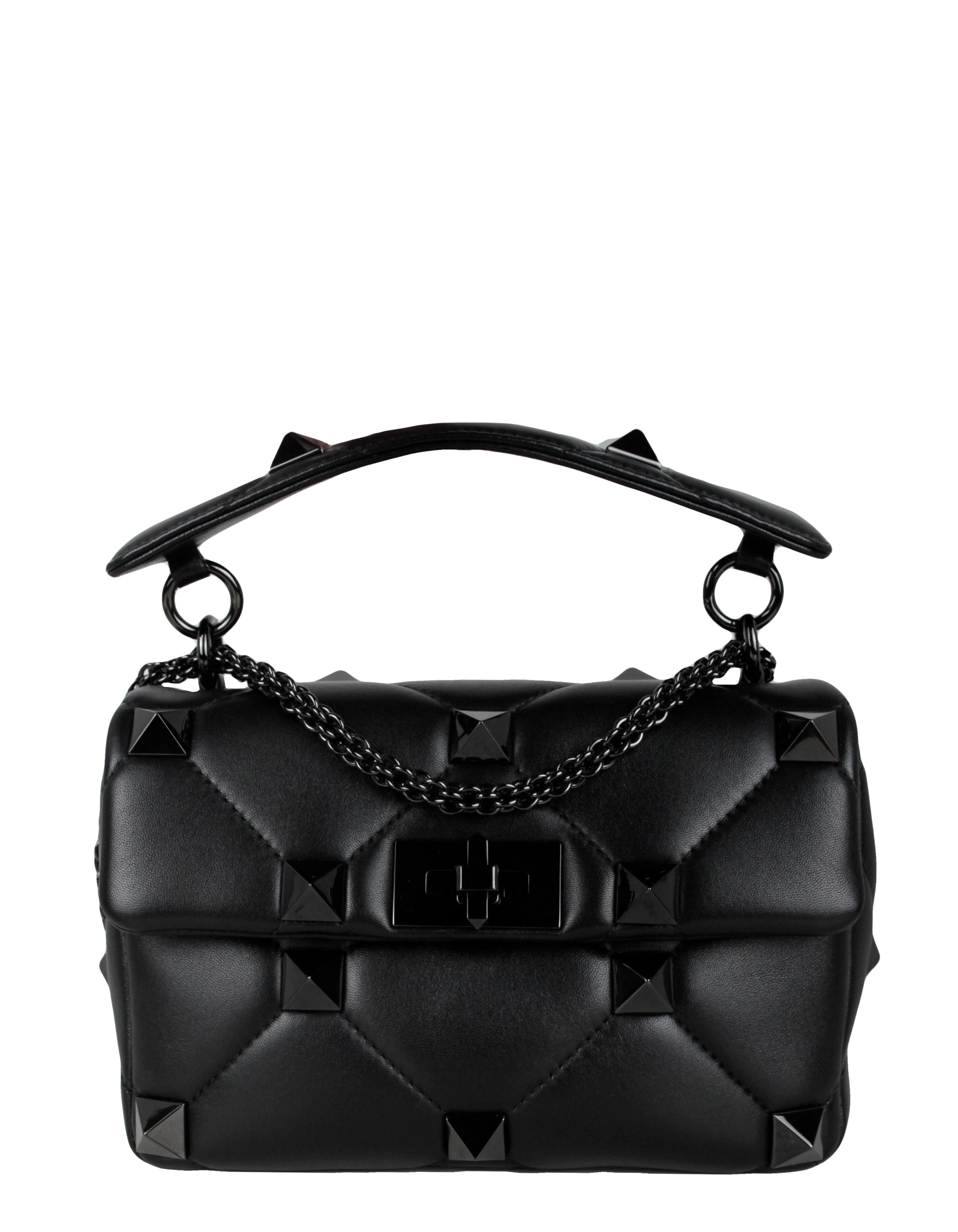 Valentino Black on Black Medium Roman Studded Flap Bag