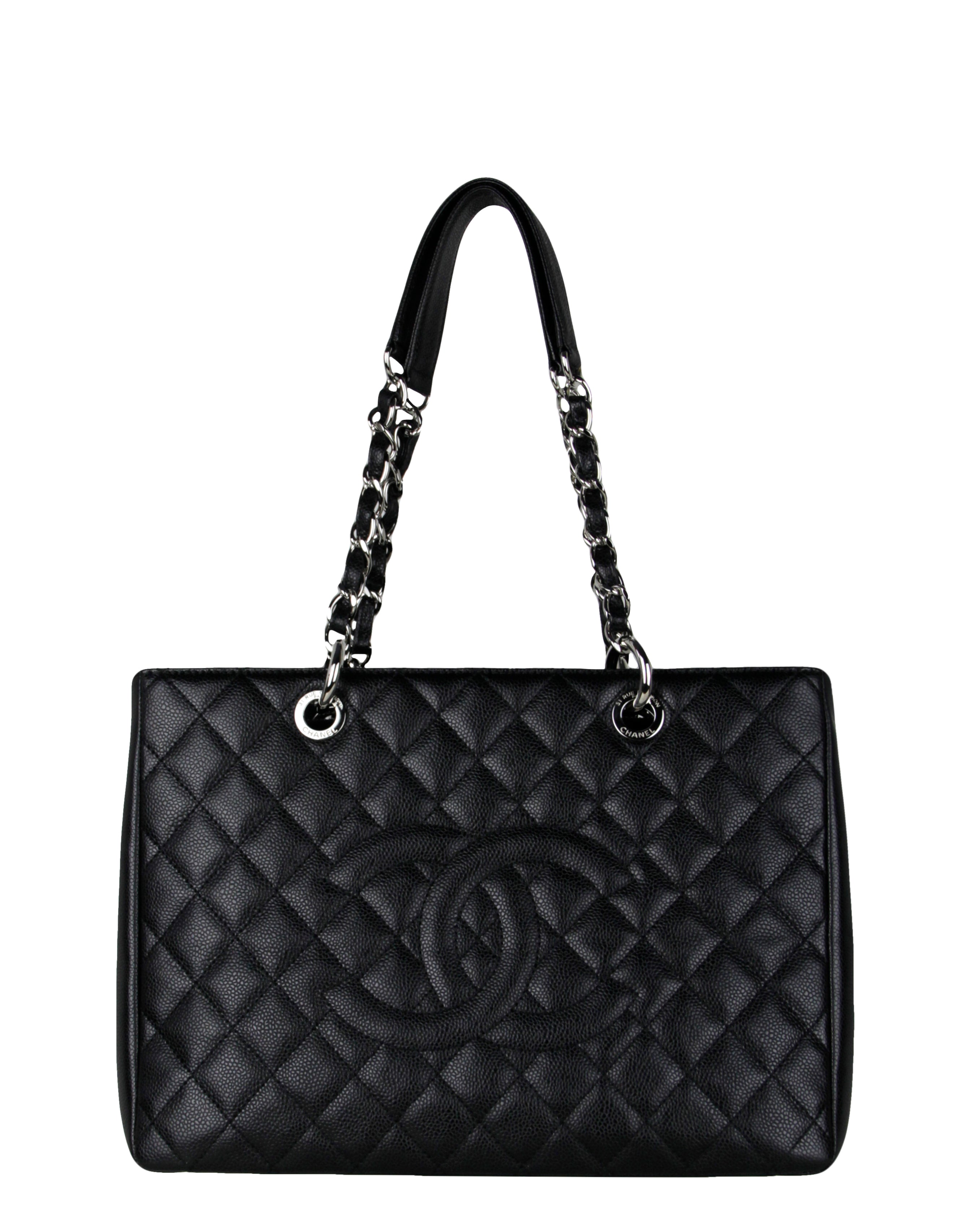 Chanel Black Caviar Leather Quilted Grand Shopper Tote GST Bag