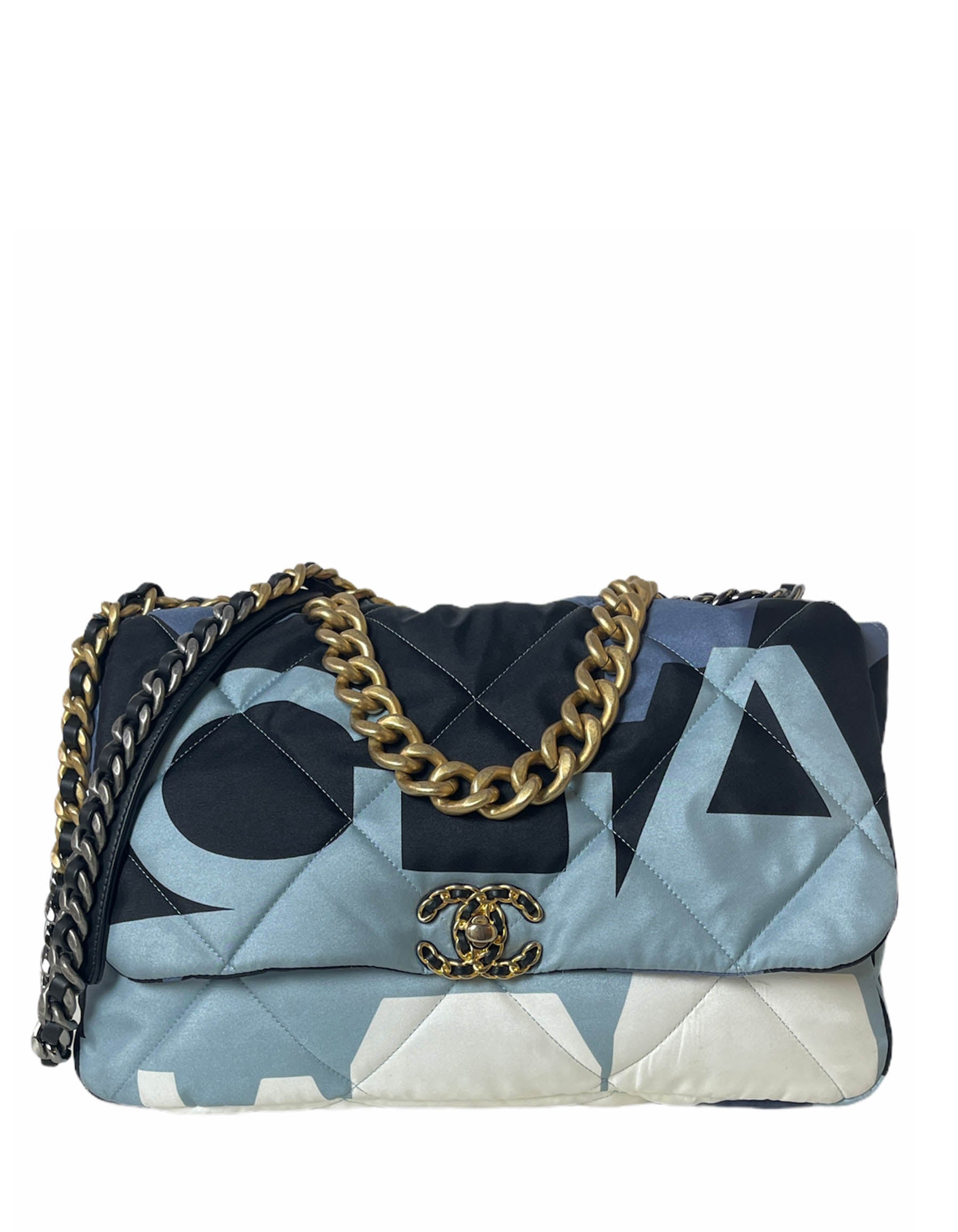 Chanel Blue/White/Black Maxi Scarf Chanel 19 Flap Bag