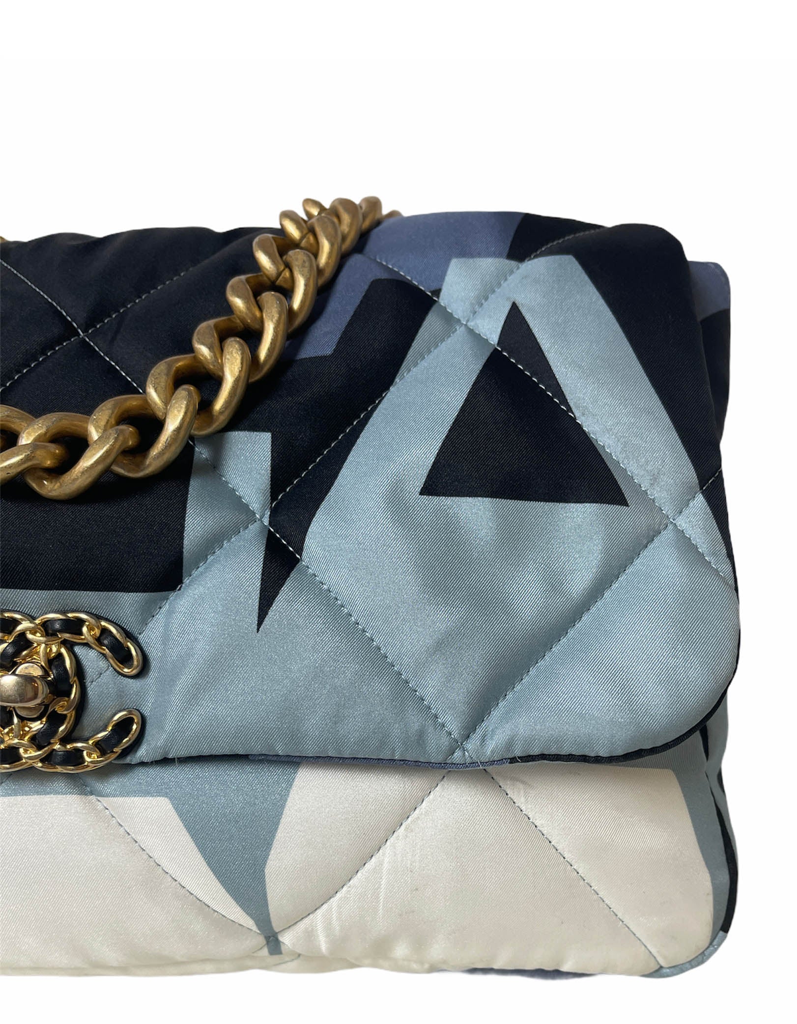 Chanel Blue/White/Black Maxi Scarf Chanel 19 Flap Bag