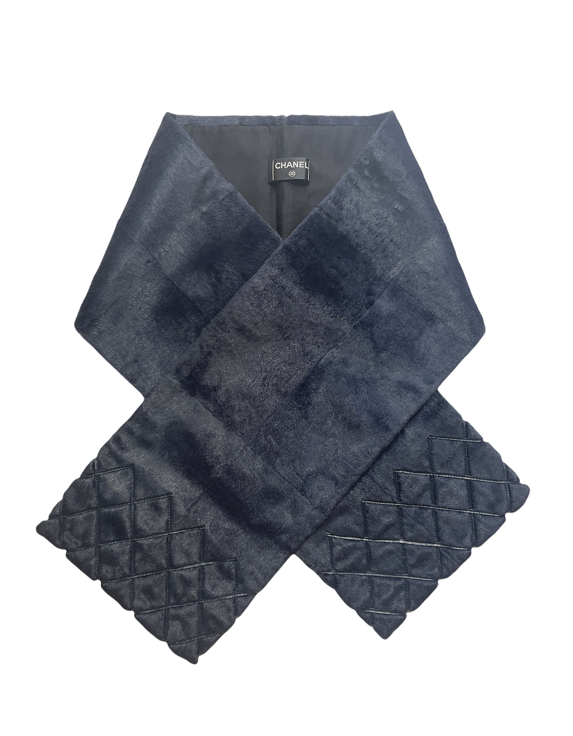 Chanel Navy Rabbit Fur Stole Scarf