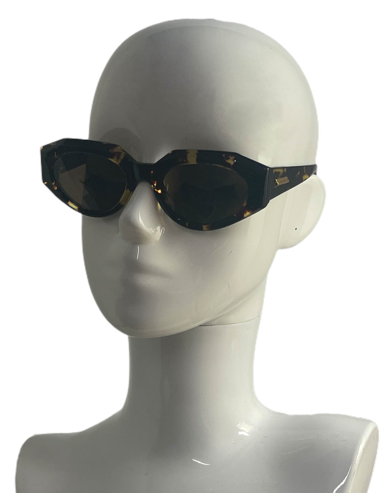 Bottega Veneta Havana Brown Tortoise Round Sunglasses