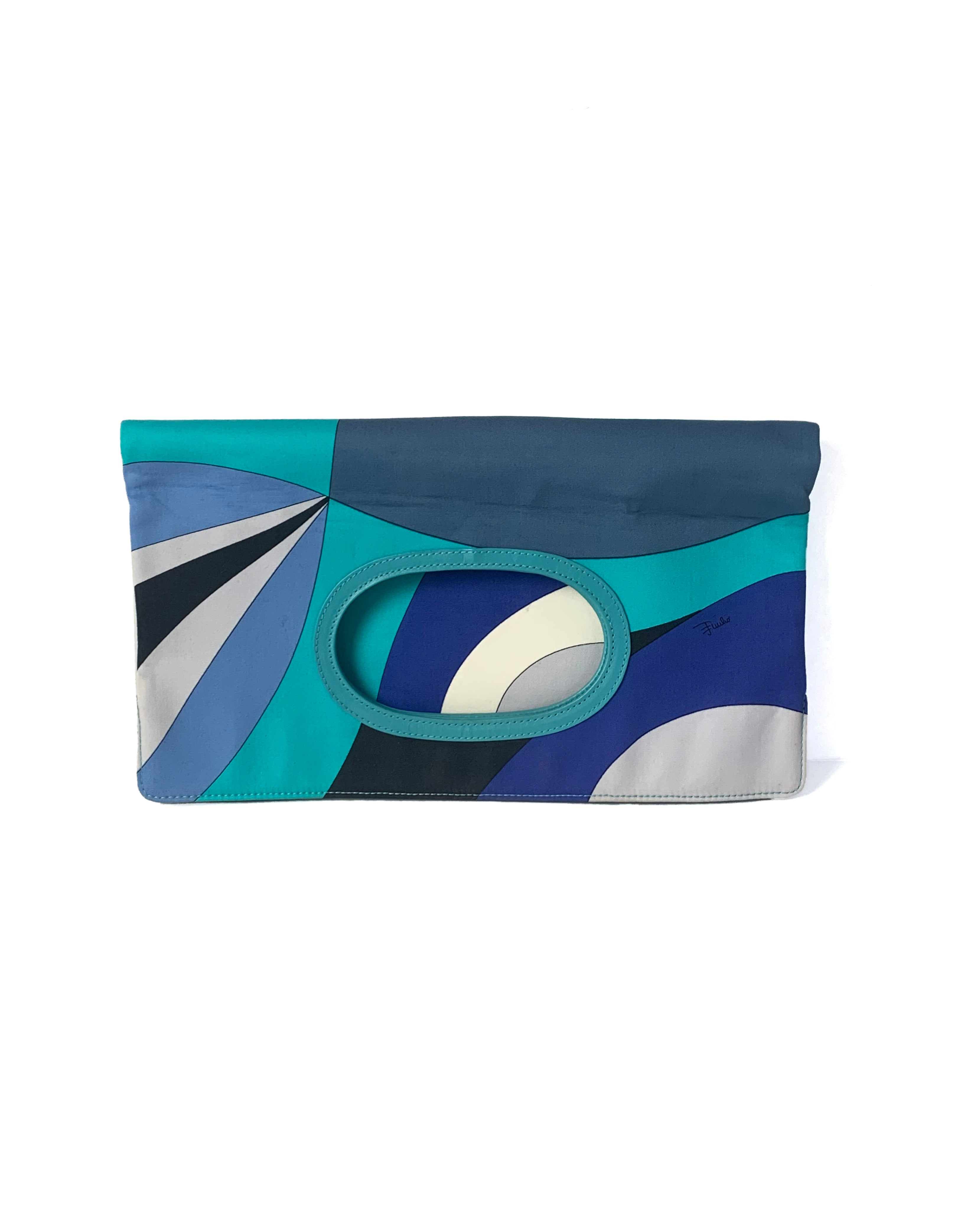 Emilio Pucci Blue & White Fold Over Clutch/ Handbag