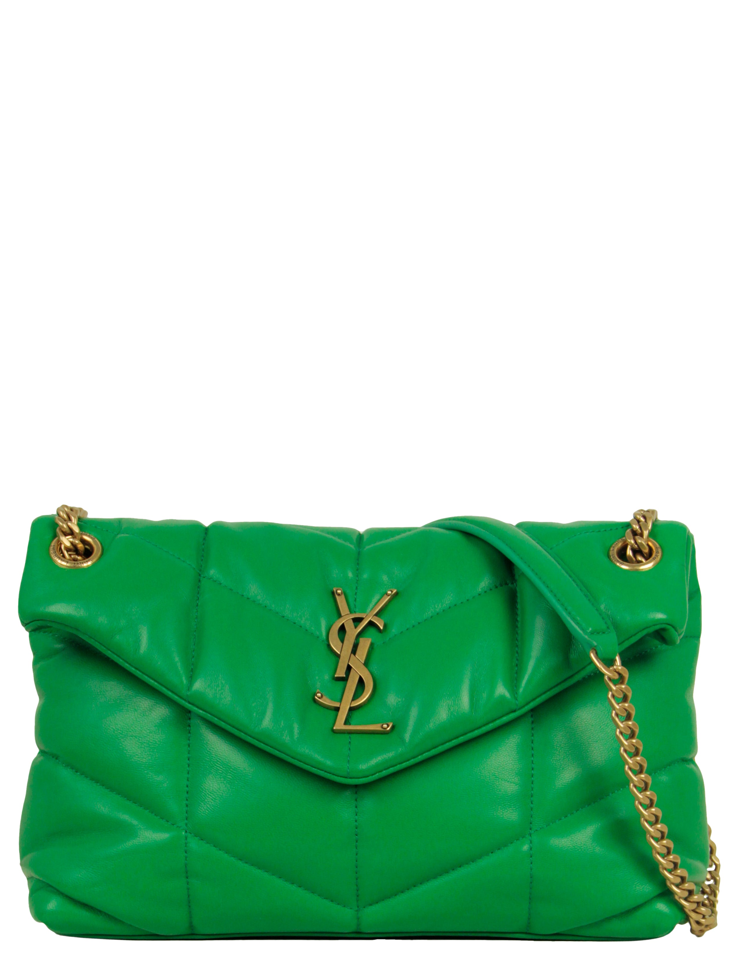 Saint Laurent Vert Praire Green Leather Small Loulou Puffer Bag