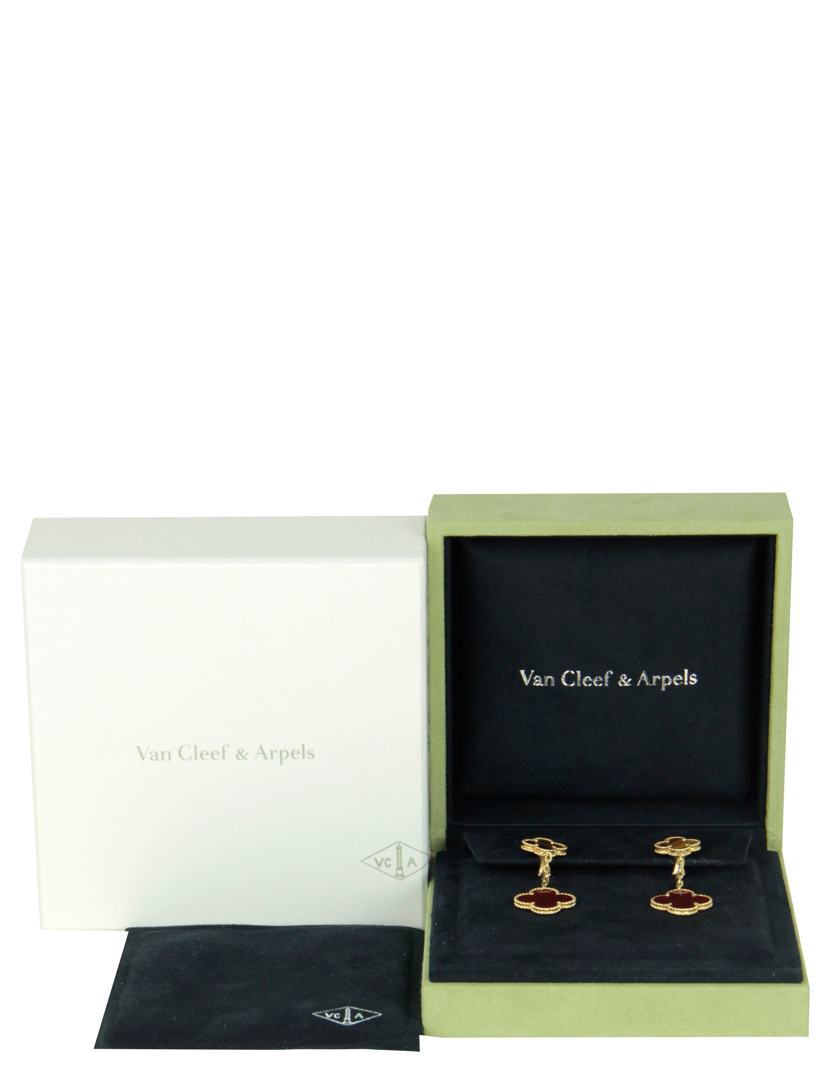 Van Cleef & Arpels 18K Carnelian & Tiger Eye 2 Motif Magic Alhambra Earrings