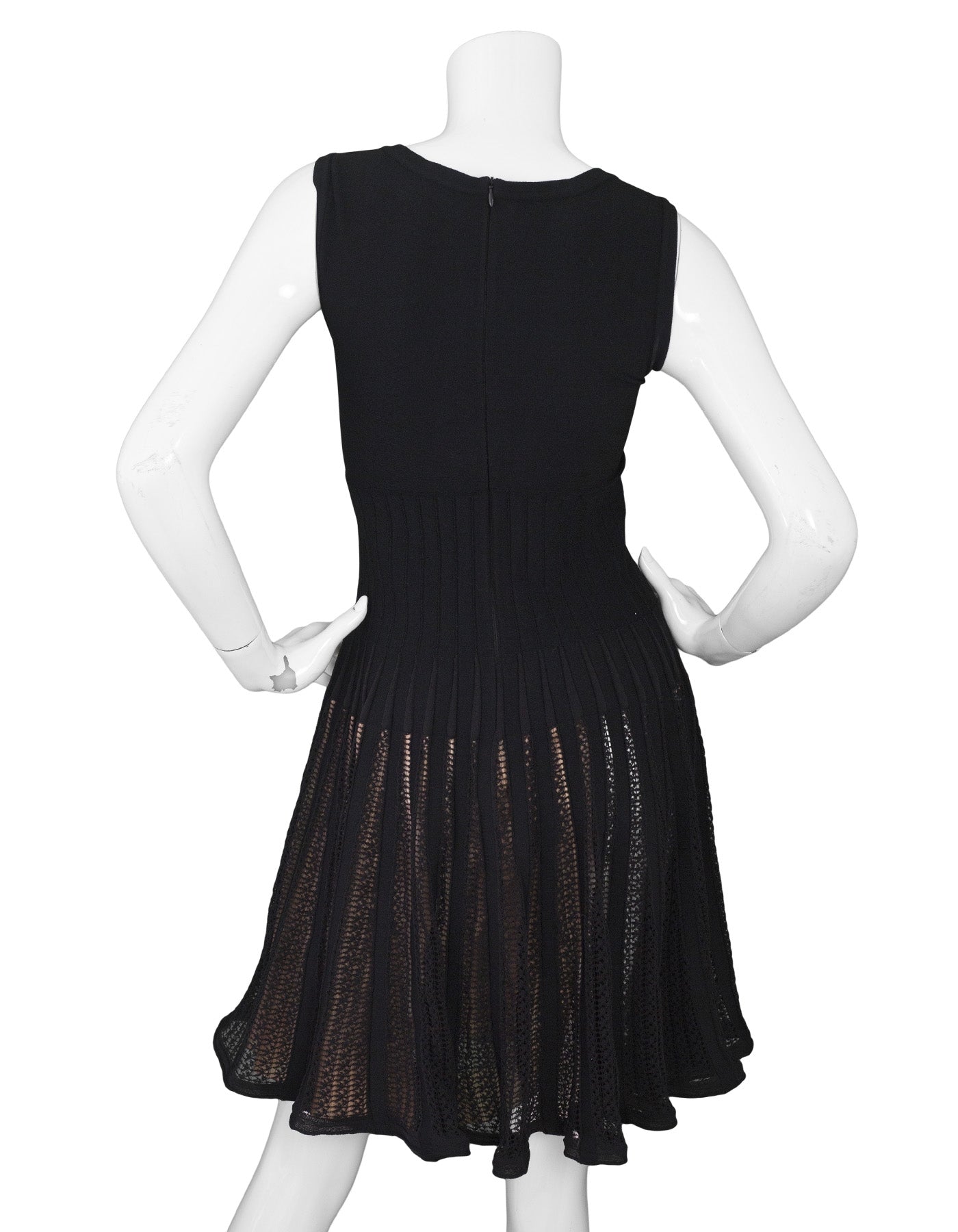 Alaia Black Skater Dress with Nude Underlay sz FR40