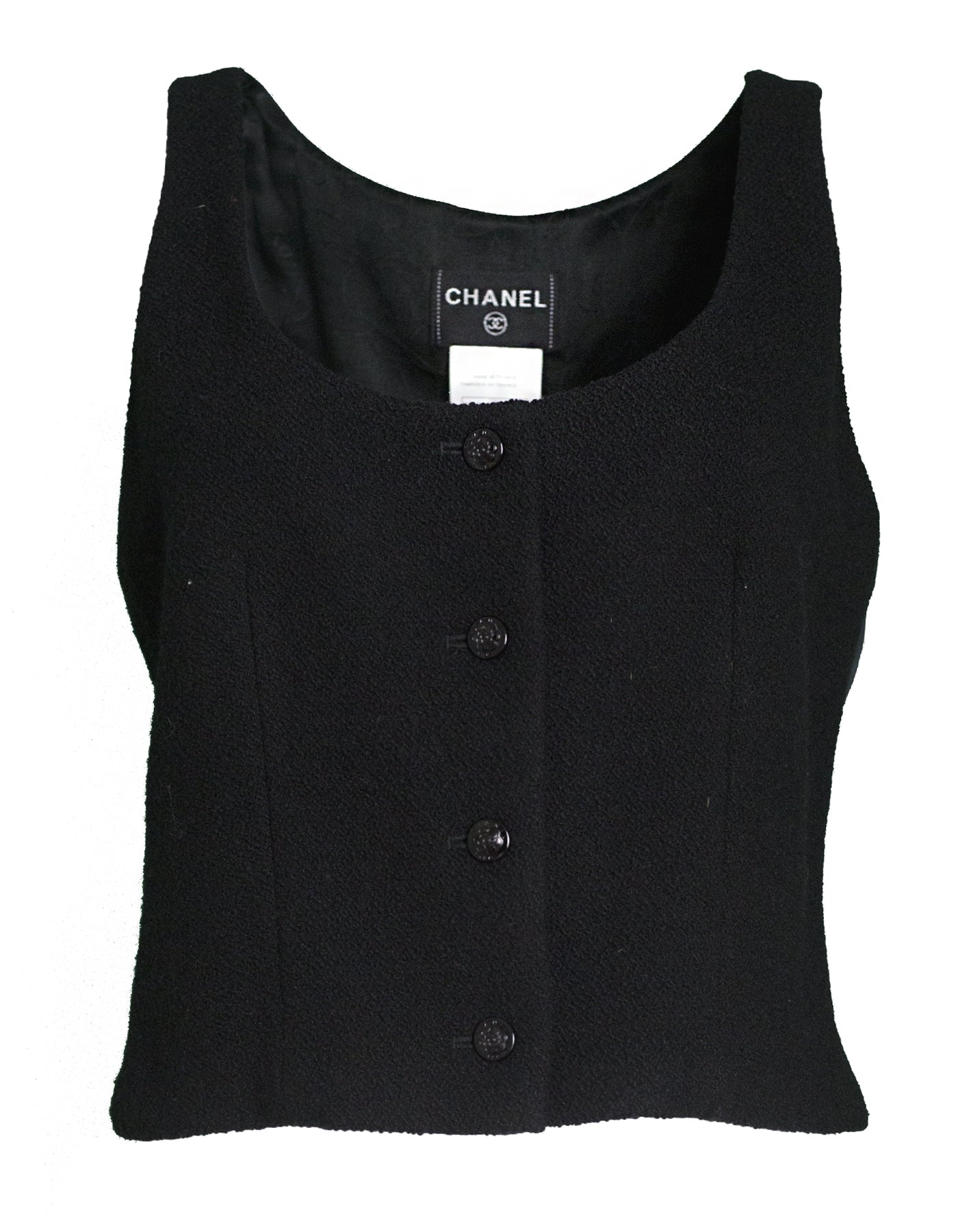 Chanel Black Wool Boucle Vest Sz FR42