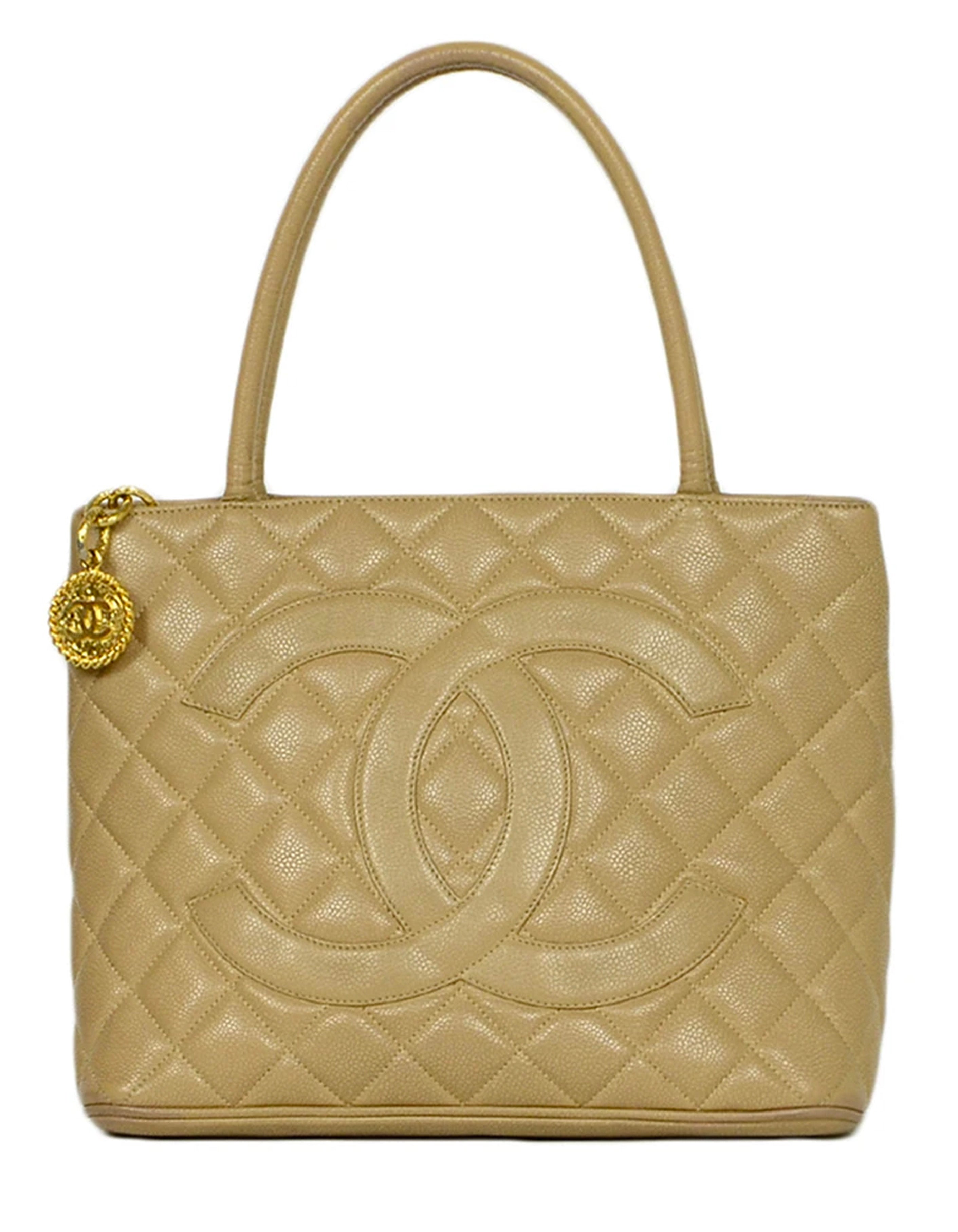 Chanel Beige Caviar Leather Medallion Tote Bag