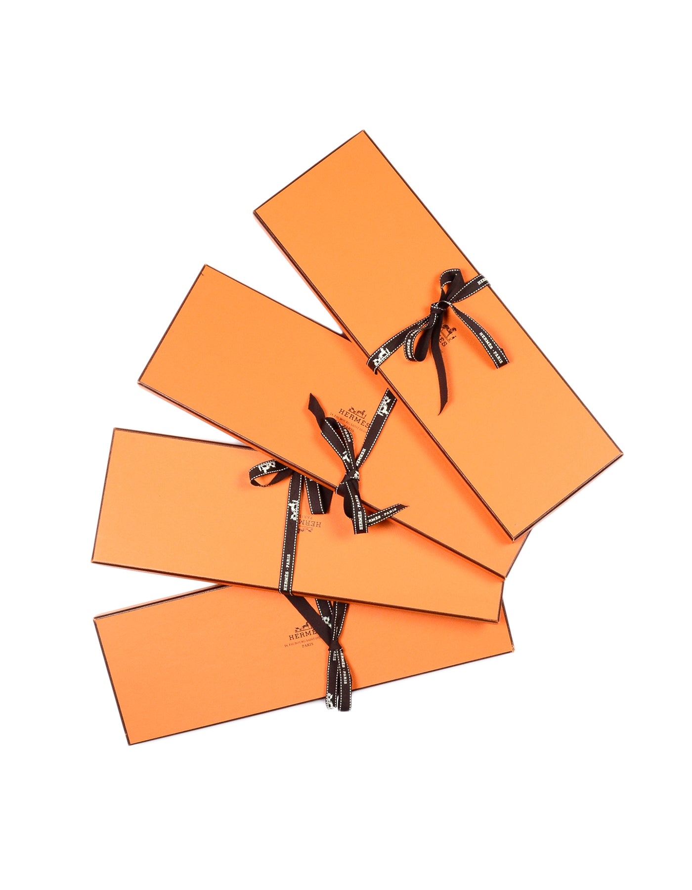 Hermes Orange Four Tie/Scarf Boxes W/ Ribbons 15x5
