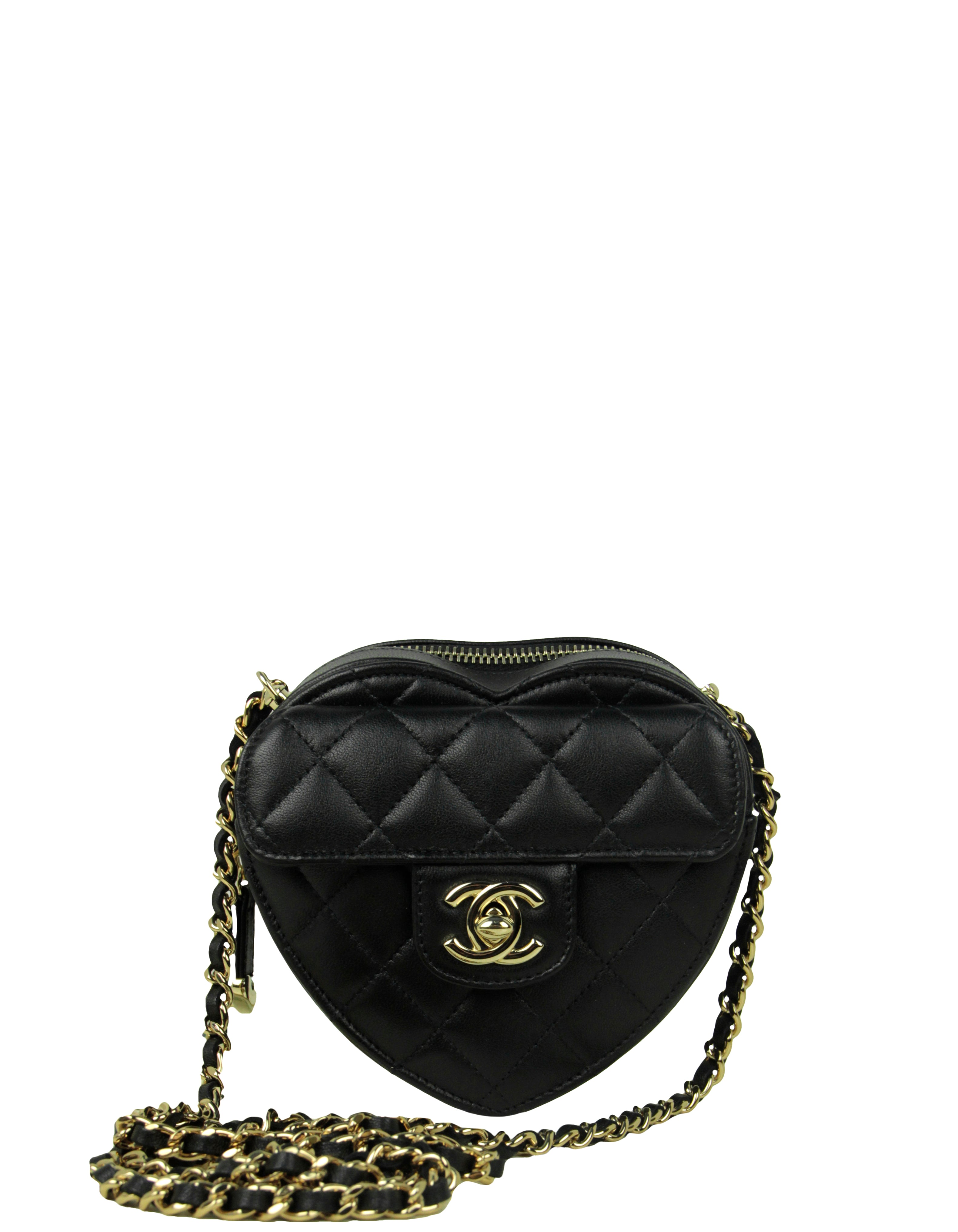 Chanel Black Lambskin Quilted CC In Love Heart Clutch Bag With Chain