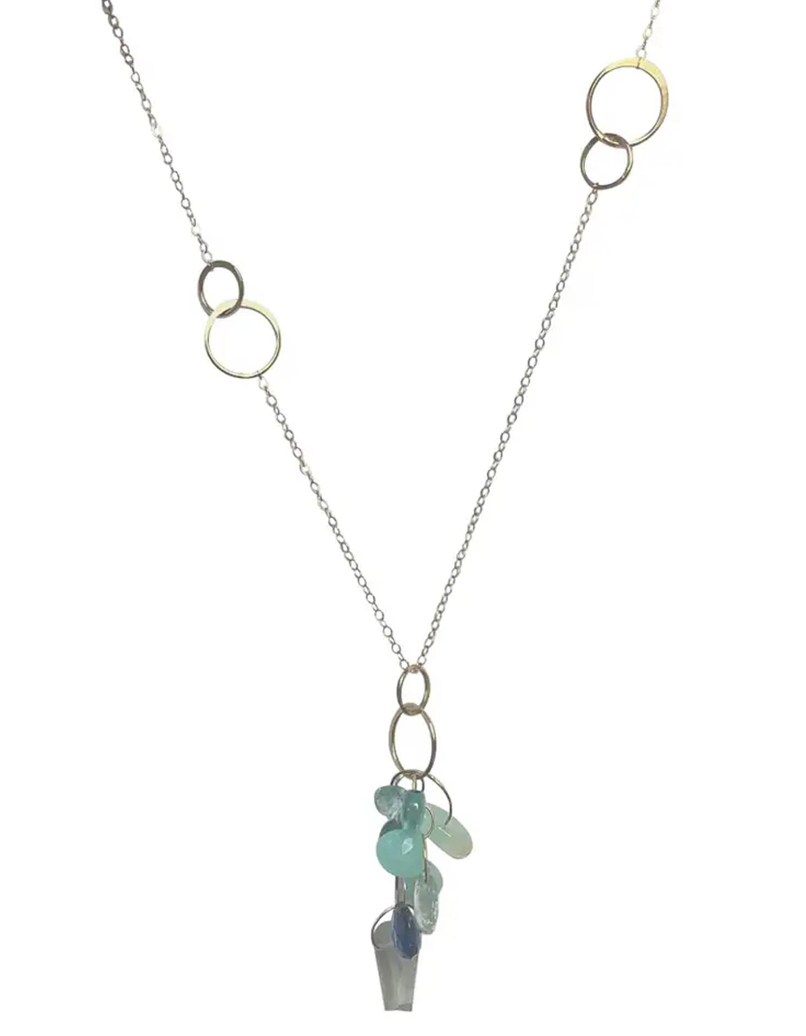 Melissa Joy Manning 14K Yellow Gold Chainlink Lariat w/ Stone Drop