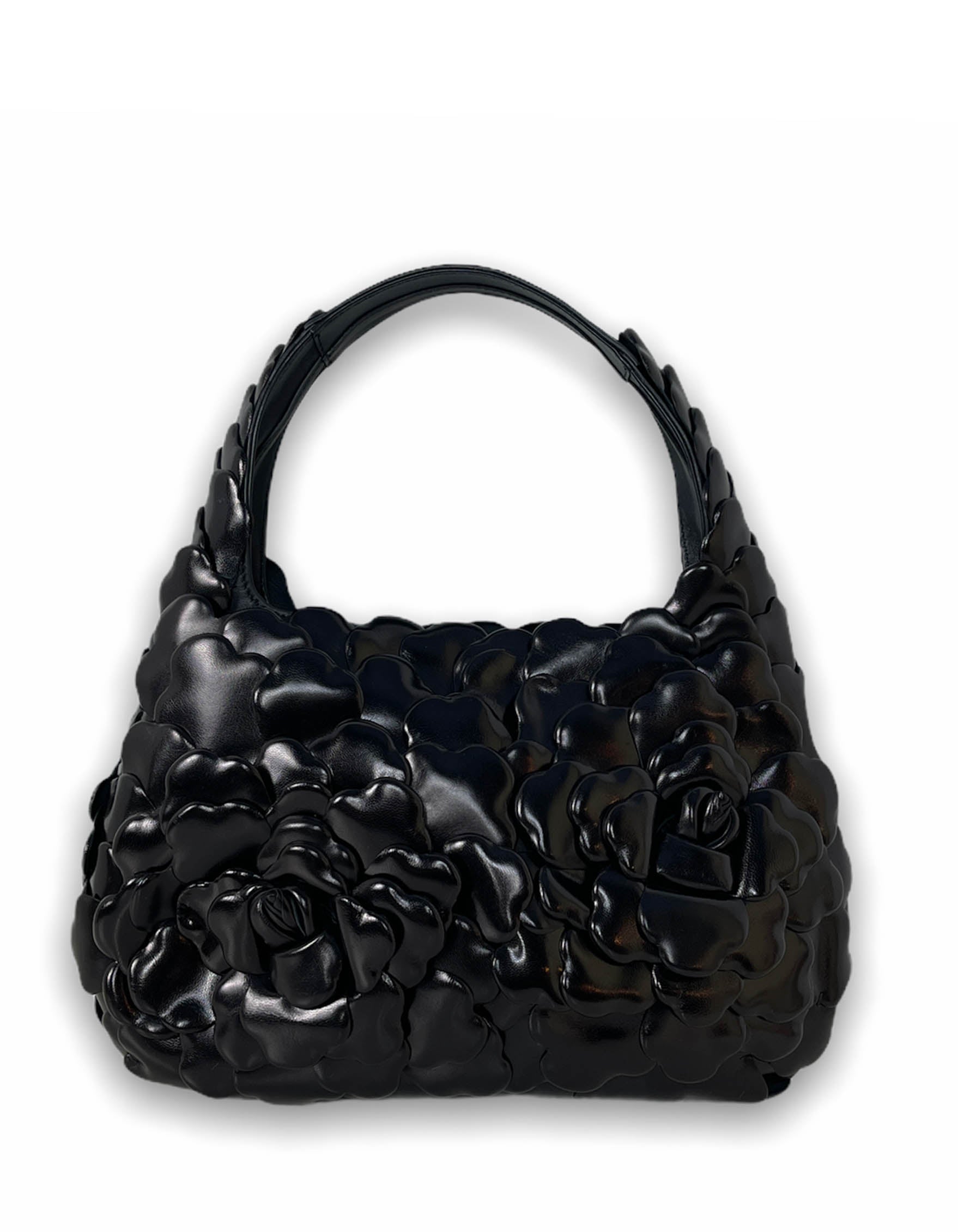 Valentino Black Leather Atelier Rose 03 Edition Small Hobo Bag