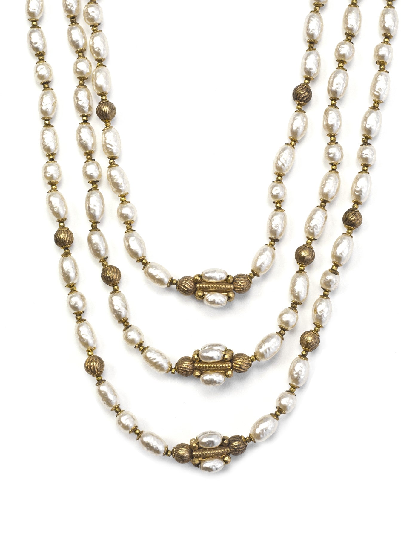 Miriam Haskell Goldtone and Faux Pearl Necklace
