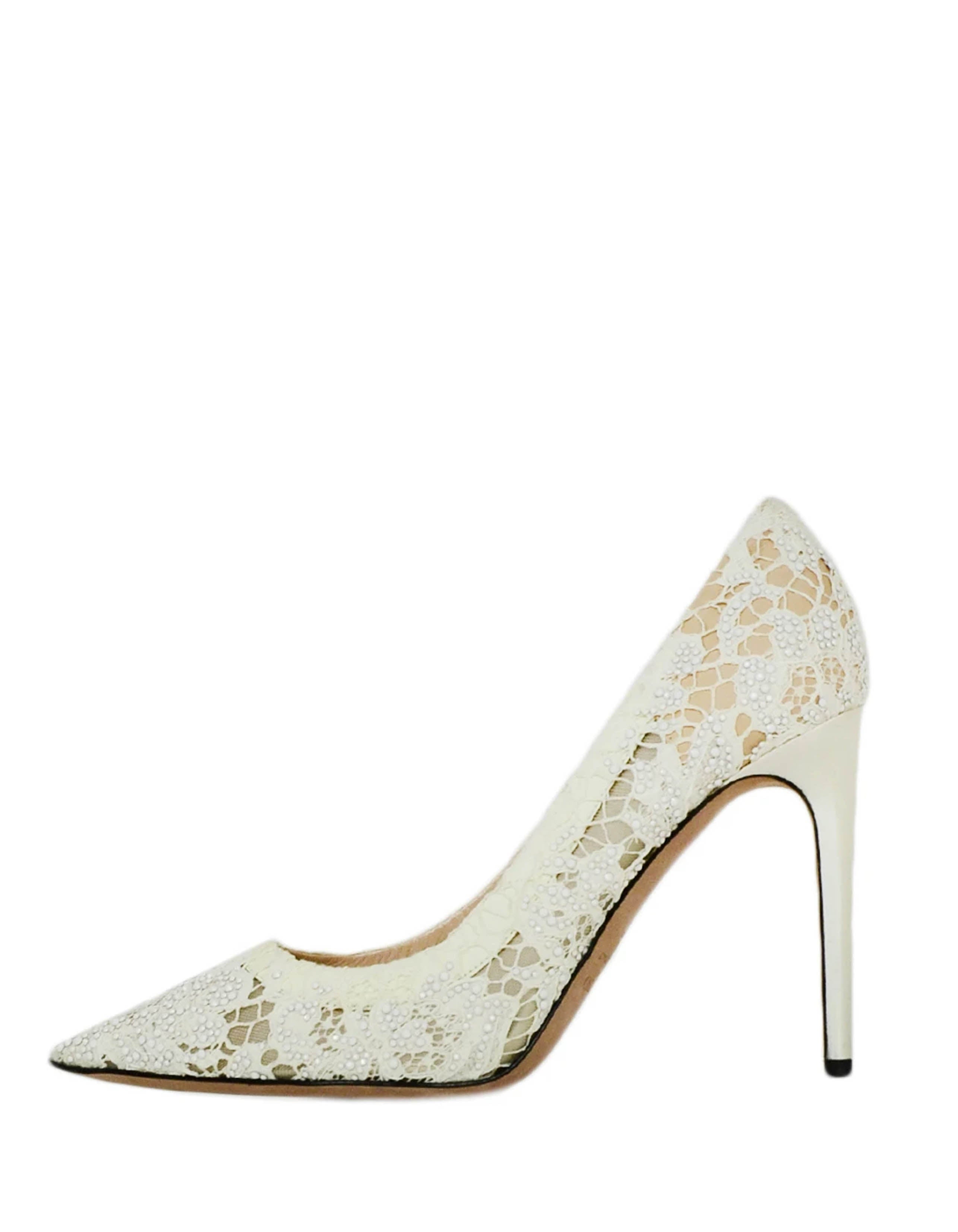 Valentino White Lace/Crystal Point Toe Pumps sz 39 rt. $1,695