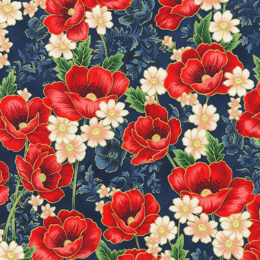 Robert Kaufman - Poppy Hill: Bouqet Navy Blue