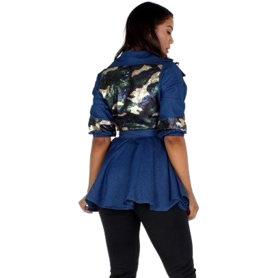 Denim (Blue)  Embellished Peplum Jacket