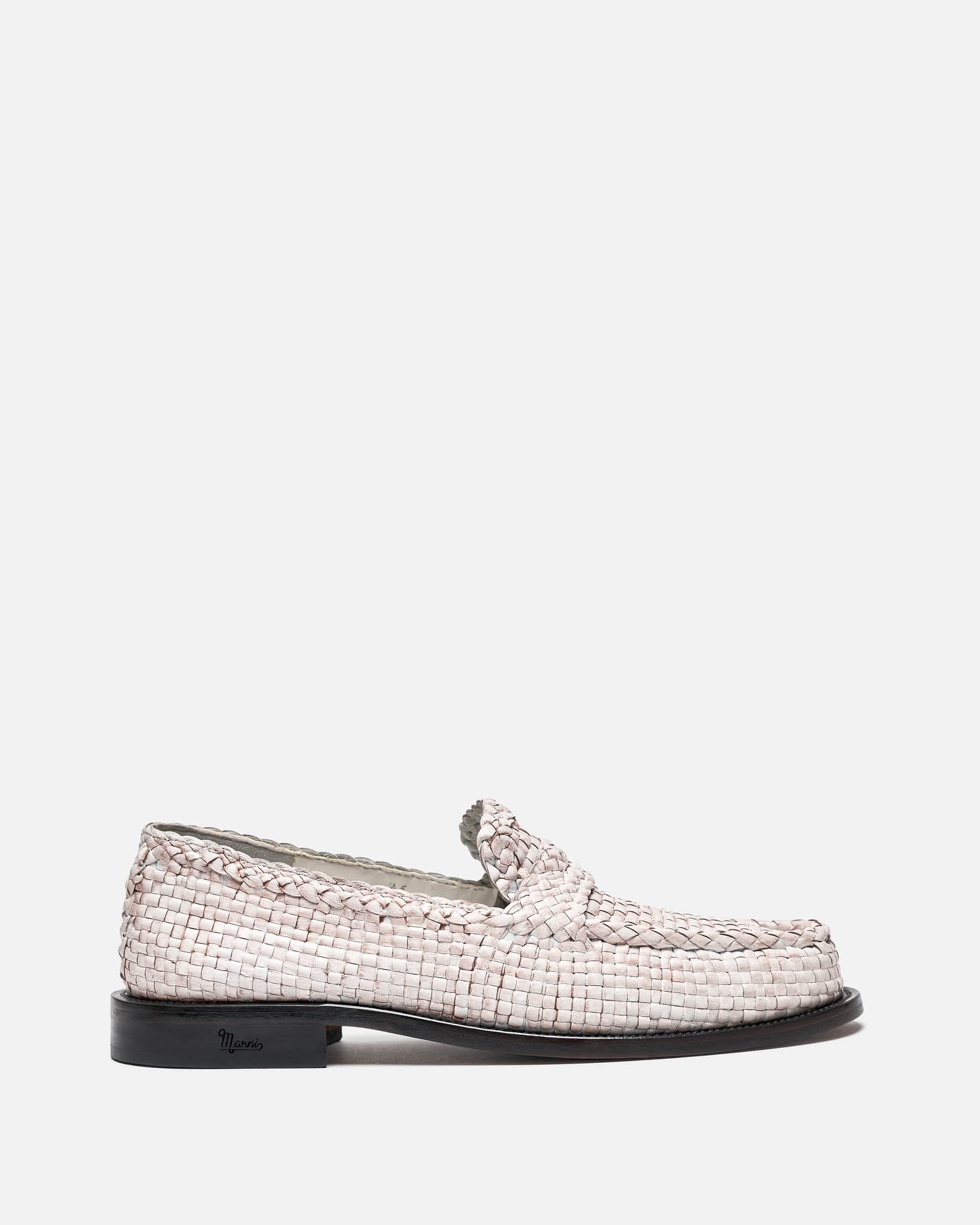 Light Woven Leather Loom Moccasin in Lily White