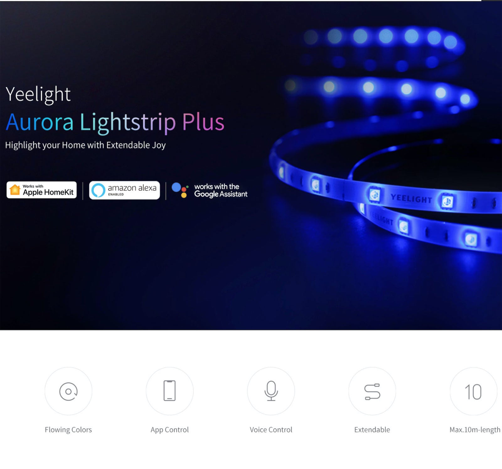 Yeelight Smart Remote Control Extendable Light Strip RGB Color Change Flexible Dimmable Bedroom Cabinet Tape Lightstrip Homekit Alexa Assistant