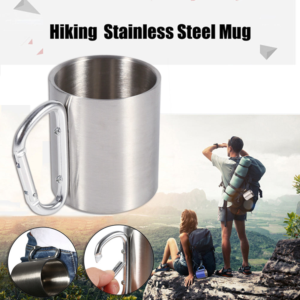 Cup Carabiner Hook Handle Portable Stainless Steel  Double Wall 220ml
