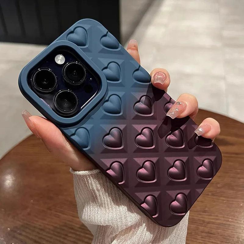 3D Diamond-Shaped Heart Cute Phone Case for iPhone 11, 12, 13, 14, 15 Pro Max