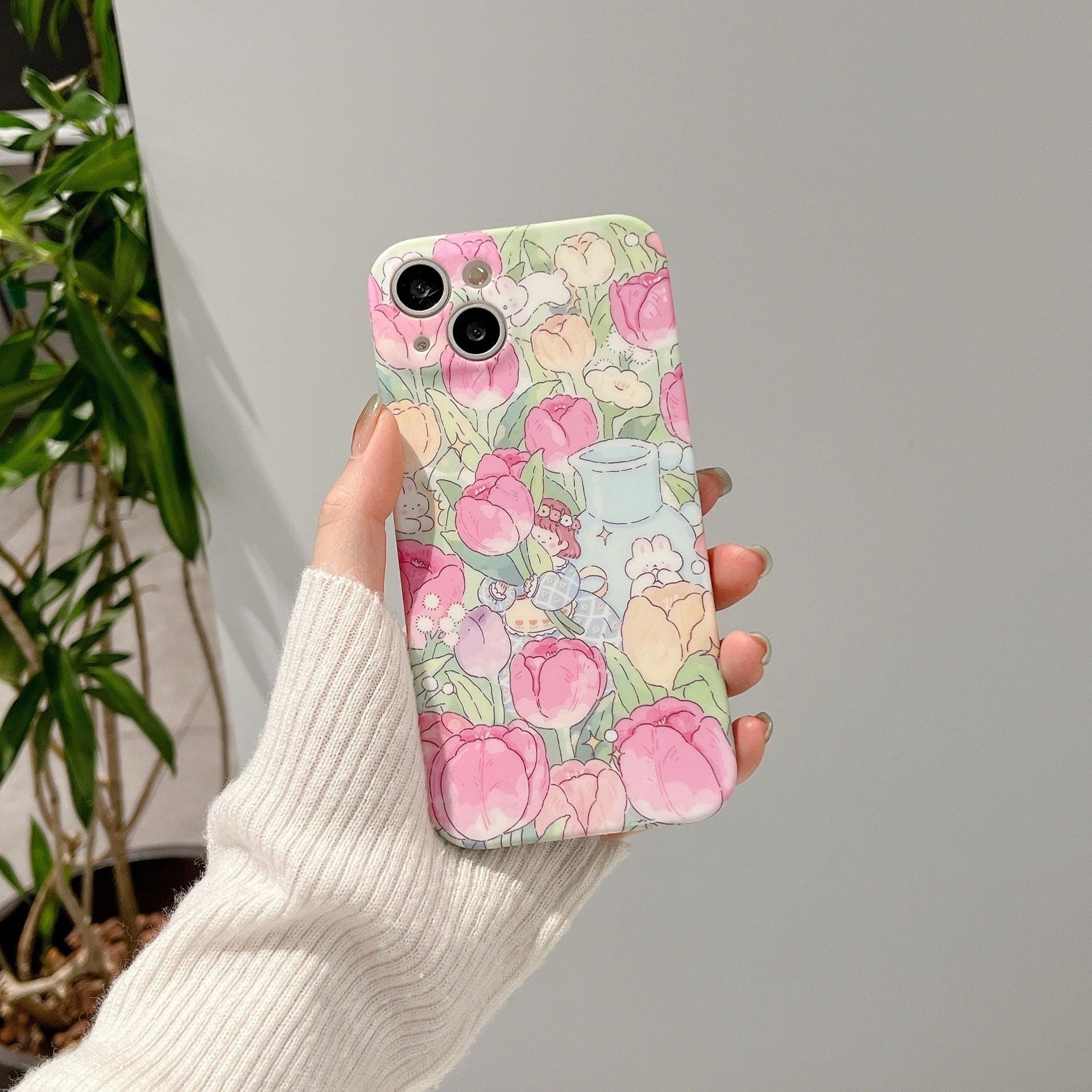 Tulip Garden Flowers Cute Phone Case - For iPhone 14, 13, 12, 11 Pro Max Cover