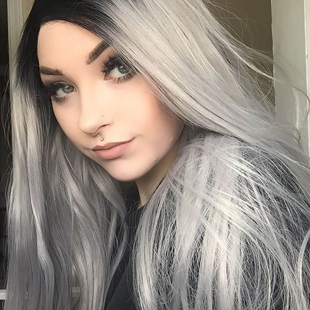 HEAHAIR Ombre Gray Synthetic Lace Front Wig 