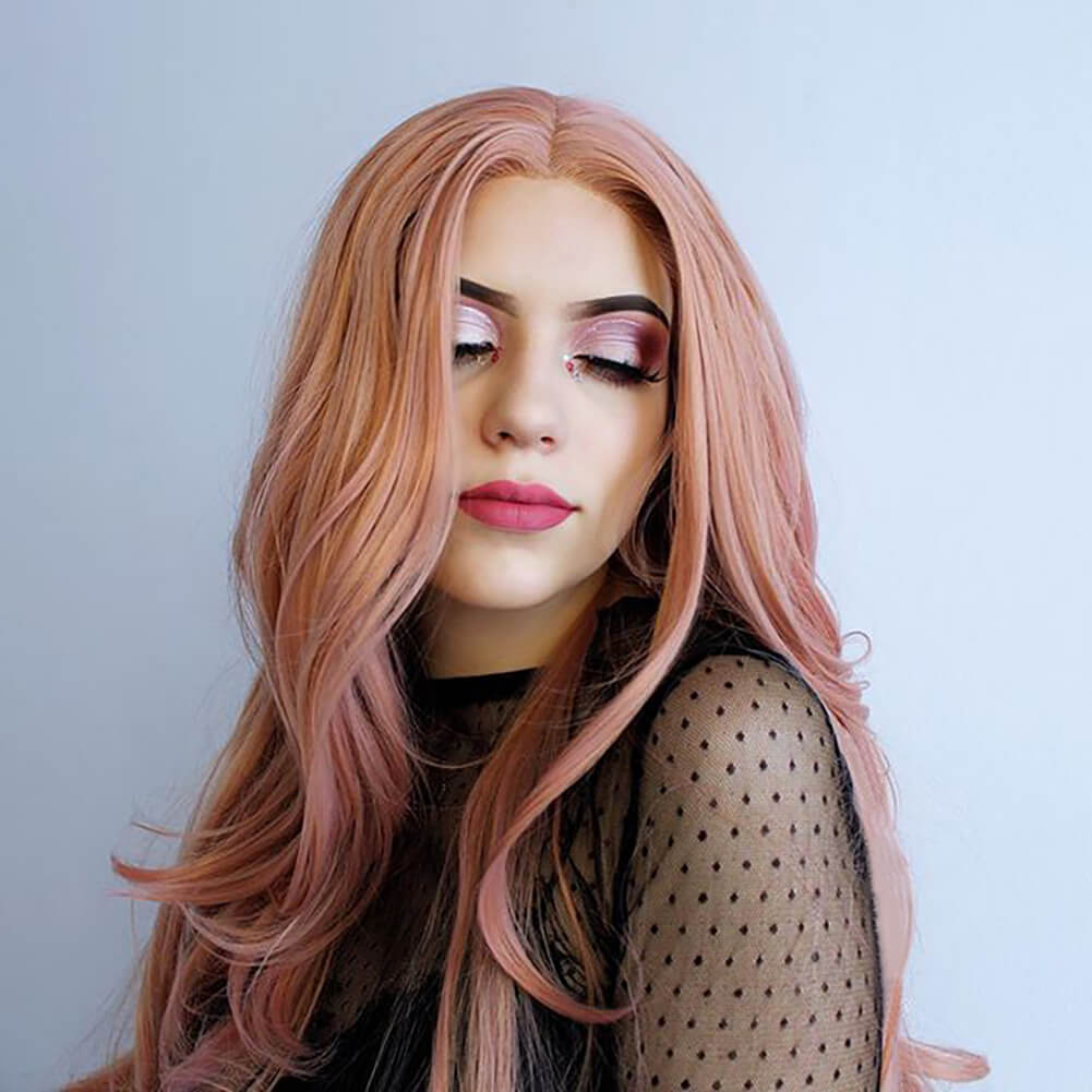 Peach Pink Synthetic Lace Front Wig HS2023