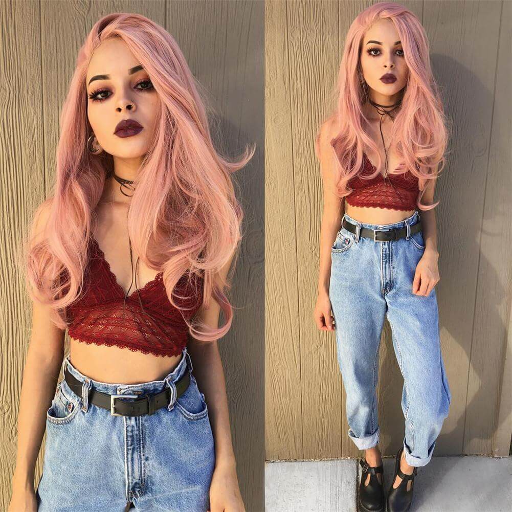Peach Pink Synthetic Lace Front Wig 
