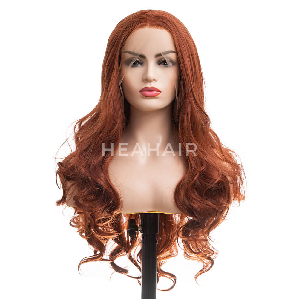 Lace Front Wig Orange Color Heat Resistant Synthetic Fiber Hot Sell HS7073 