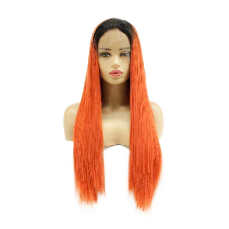 Lace Front Wig Orange Color Heat Resistant Synthetic Fiber Hot Sell HS7144 